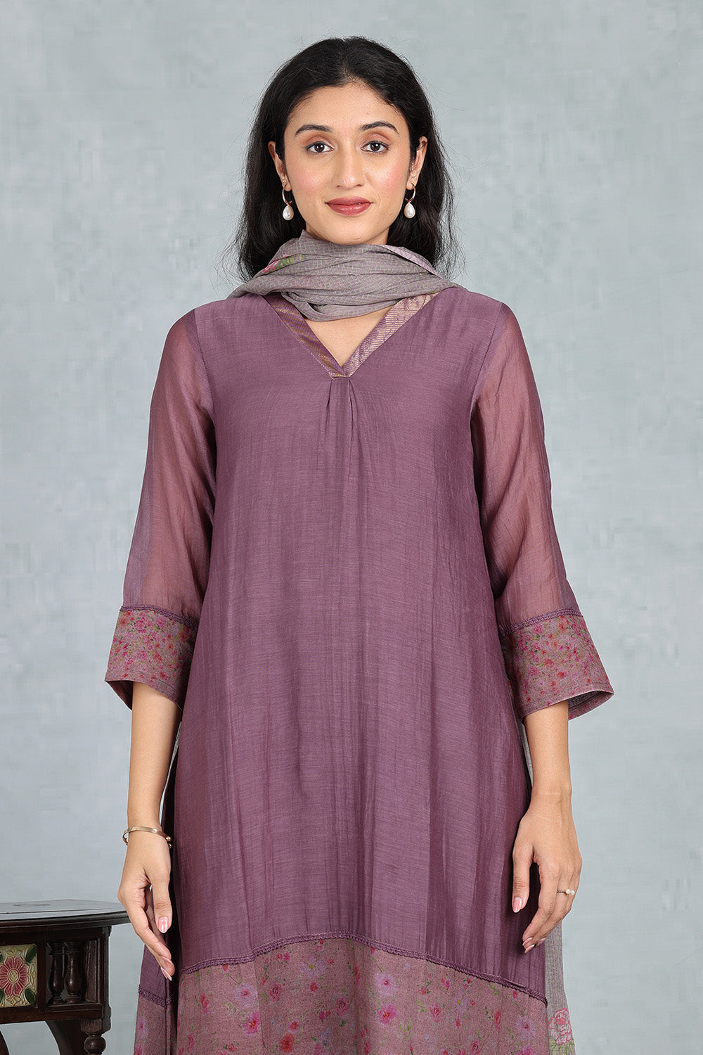 Plum Wine Handwoven Chanderi Top And Bottom