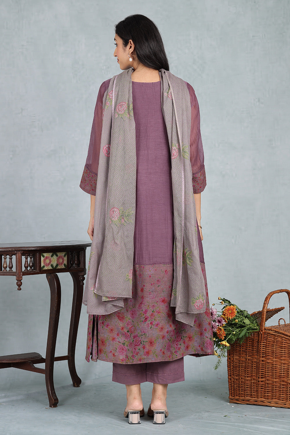 Plum Wine Handwoven Chanderi Top And Bottom