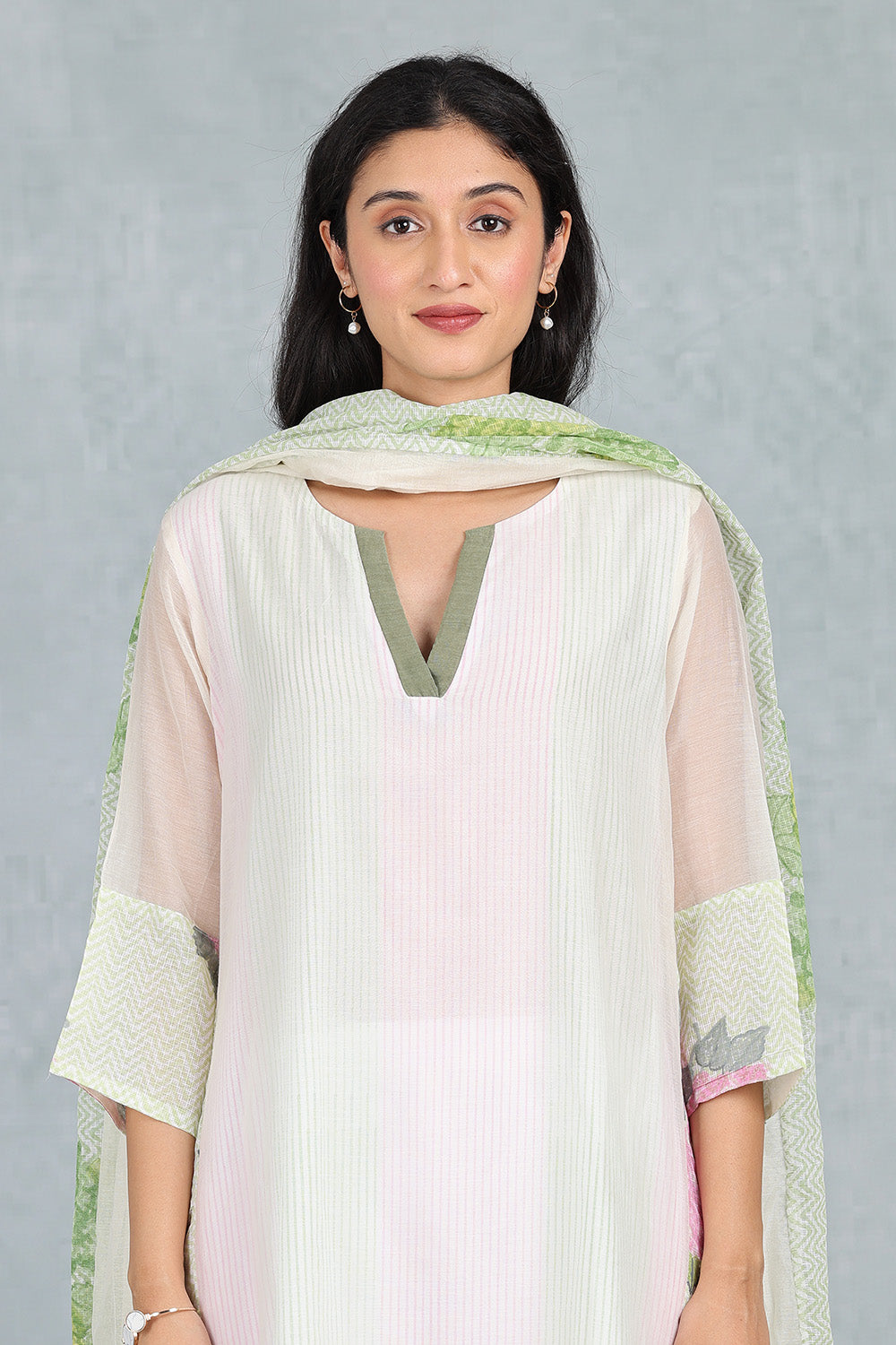Ivory Chanderi Ensemble Top And Bottom