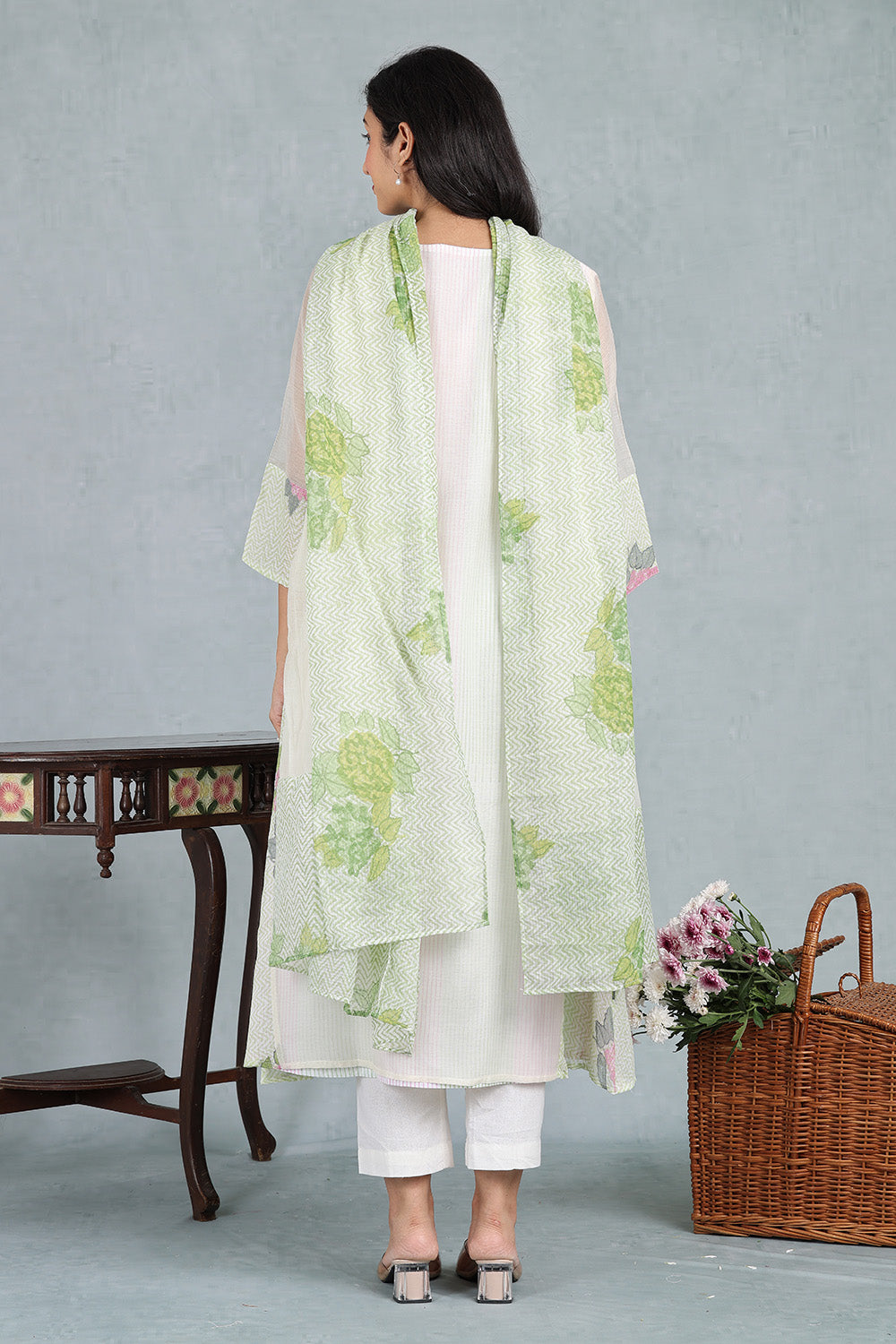 Ivory Chanderi Ensemble Top And Bottom