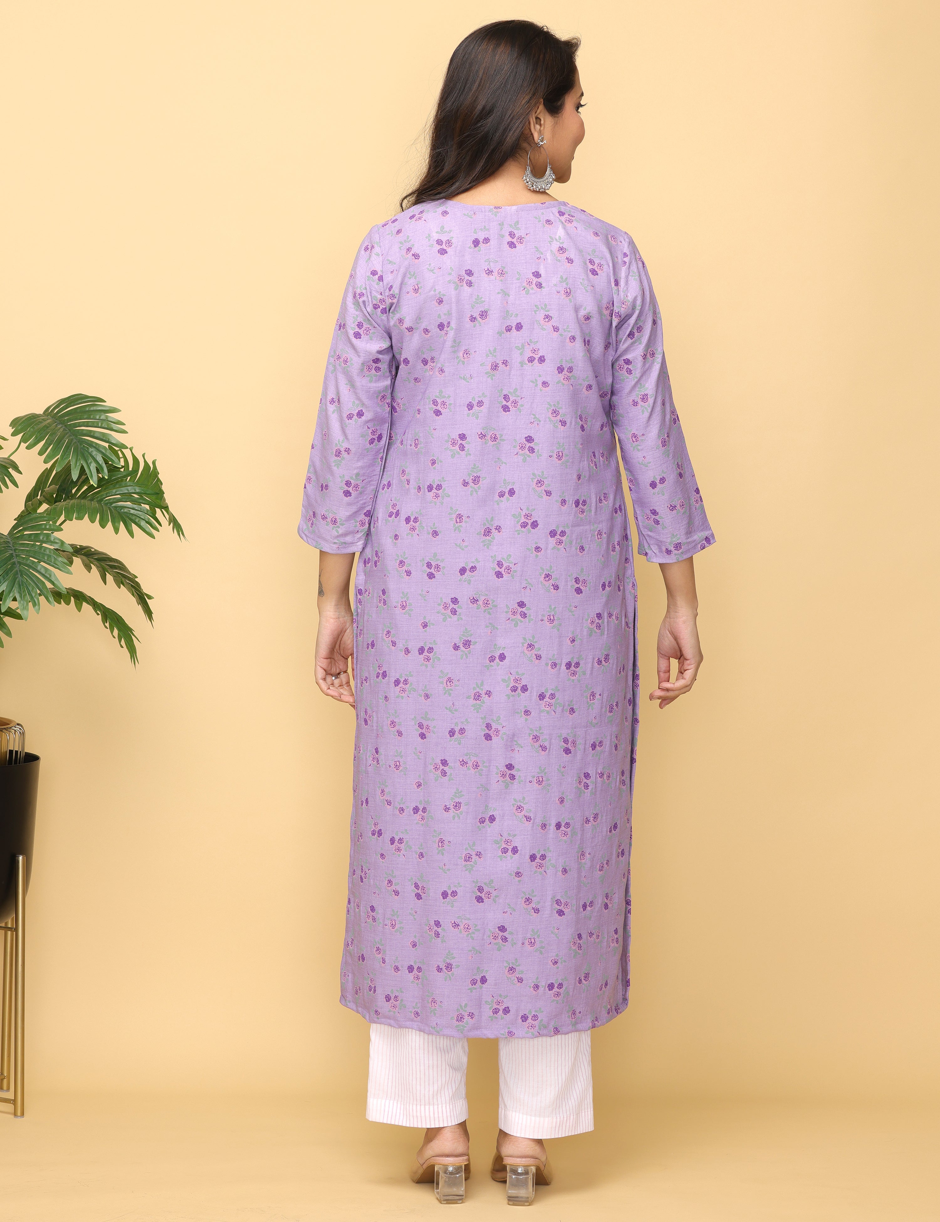 Malhaar Lilac Block Printed Yoke Kurta