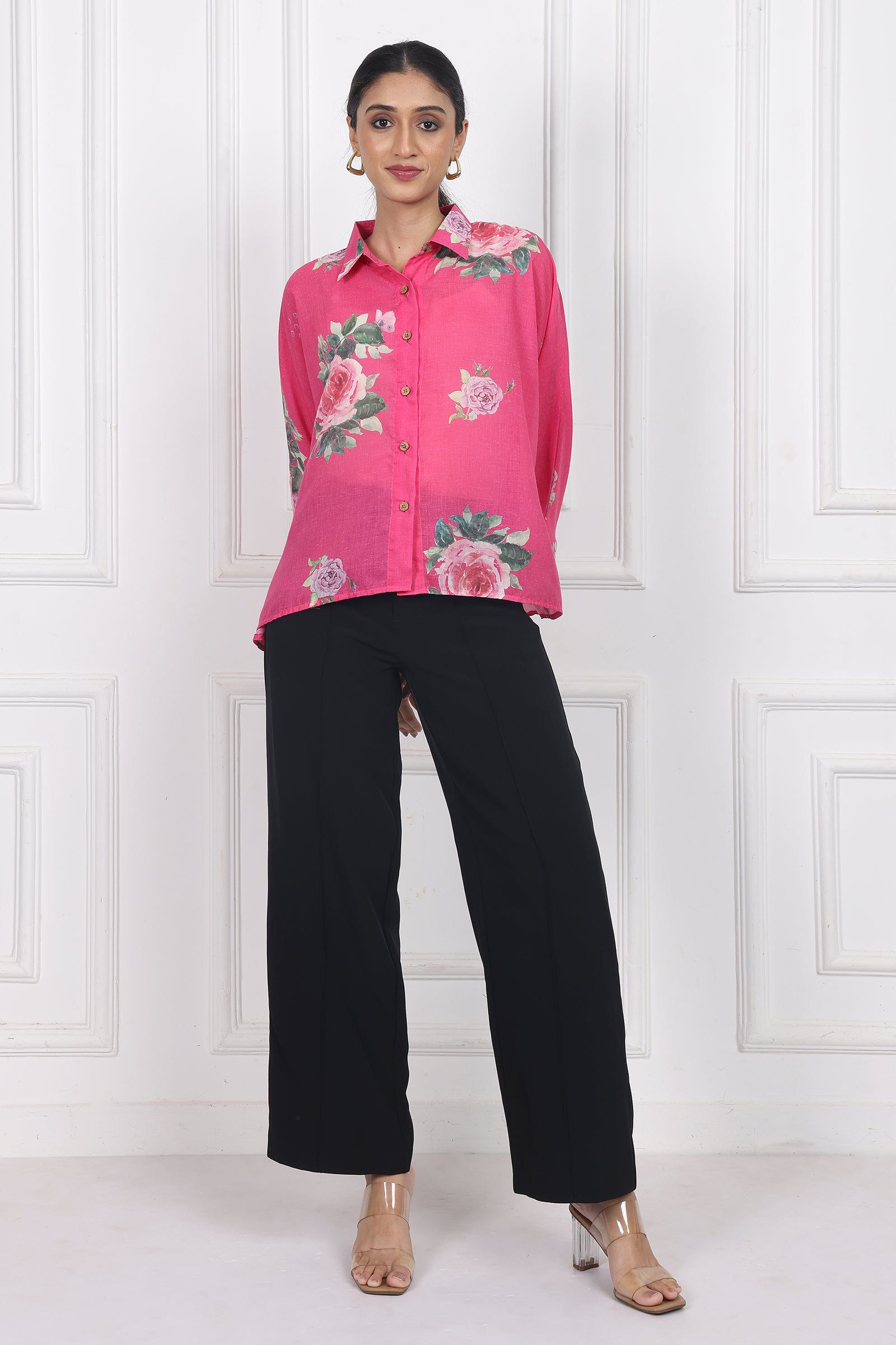 Wander Edit- Rose Boxy Shirt In Dark Pink Cotton