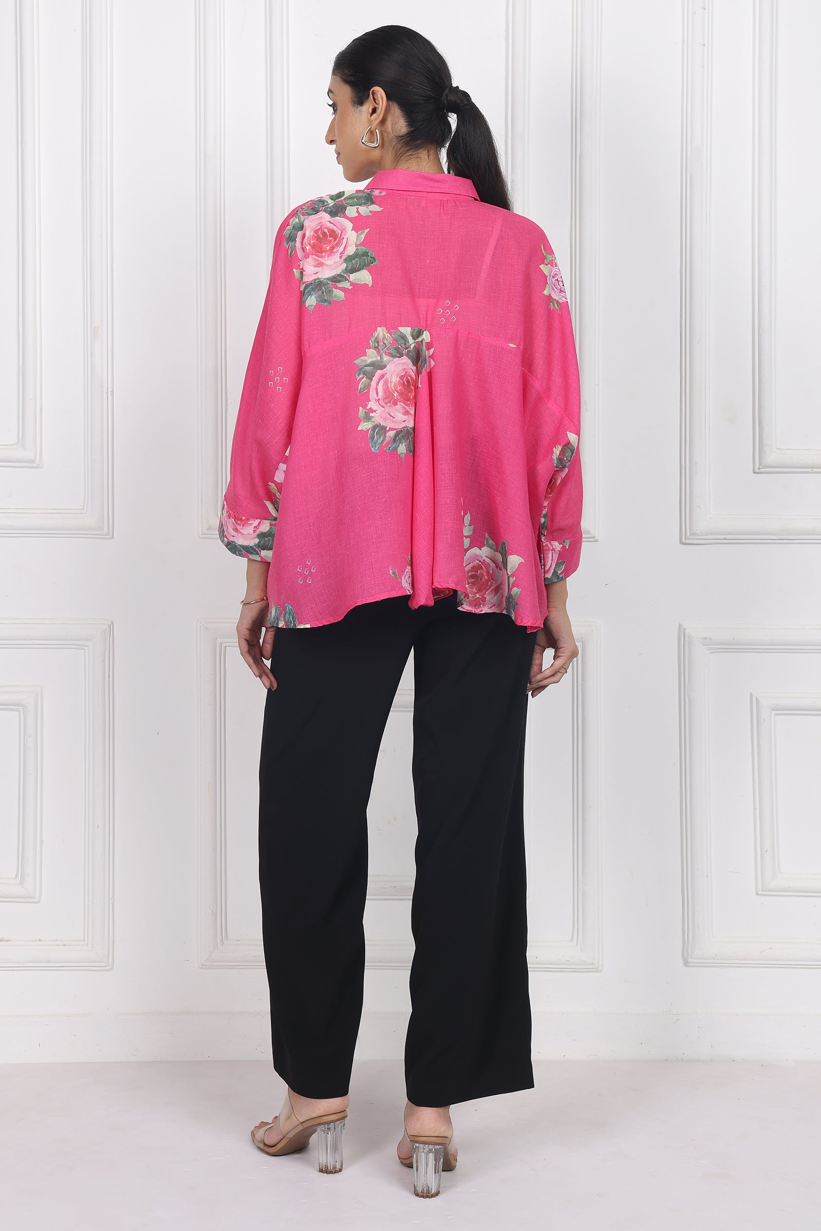 Wander Edit- Rose Boxy Shirt In Dark Pink Cotton