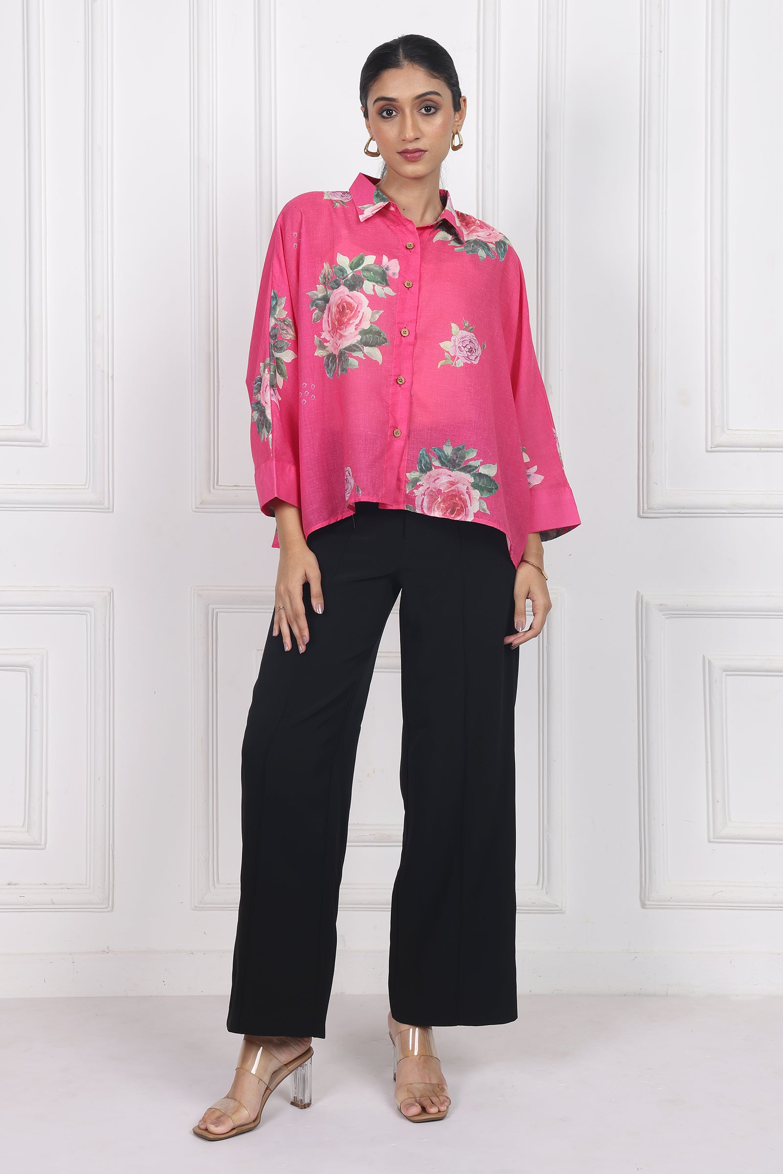 Wander Edit- Rose Boxy Shirt In Dark Pink Cotton