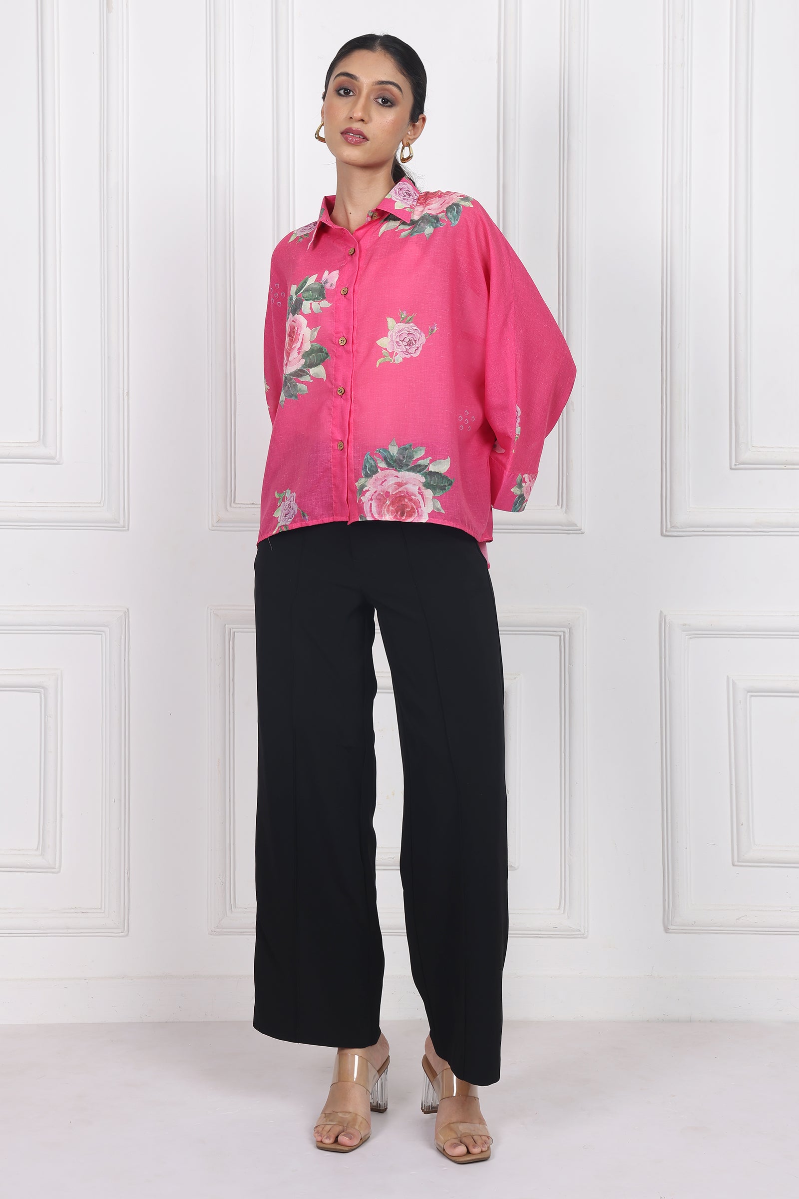 Wander Edit- Rose Boxy Shirt In Dark Pink Cotton