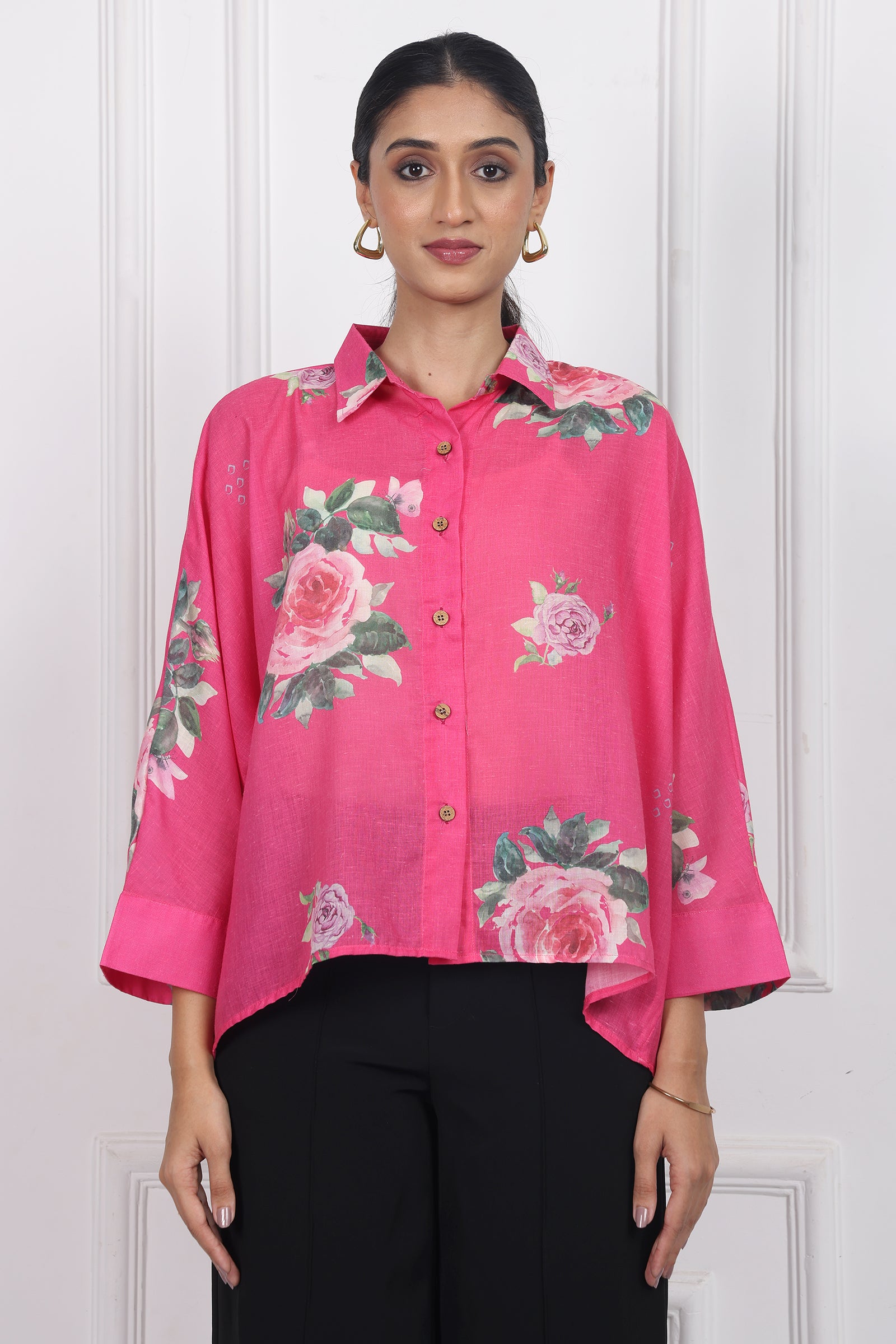 Wander Edit- Rose Boxy Shirt In Dark Pink Cotton