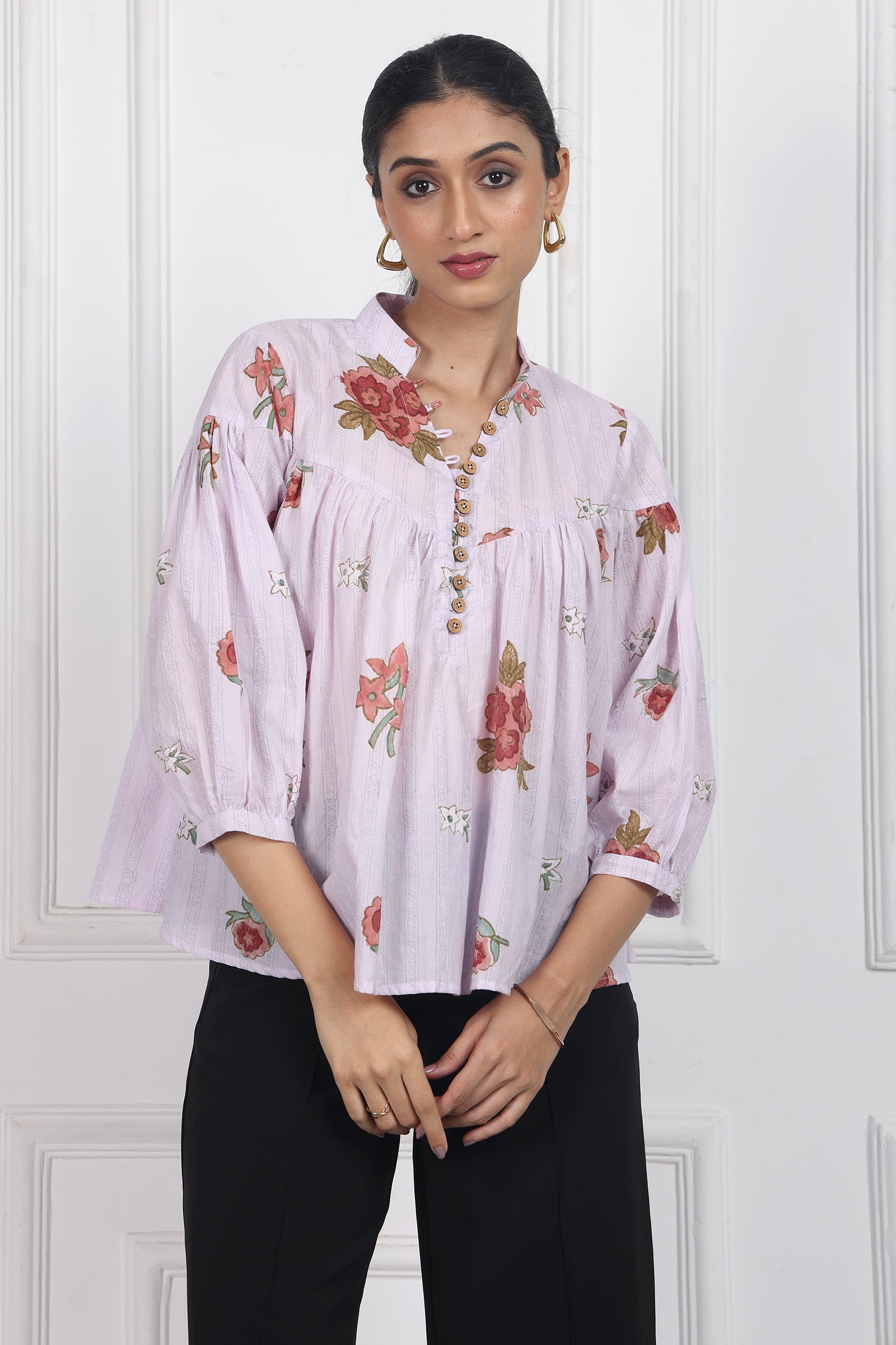 Wander Edit - Antique Rose Handblock Printed Top