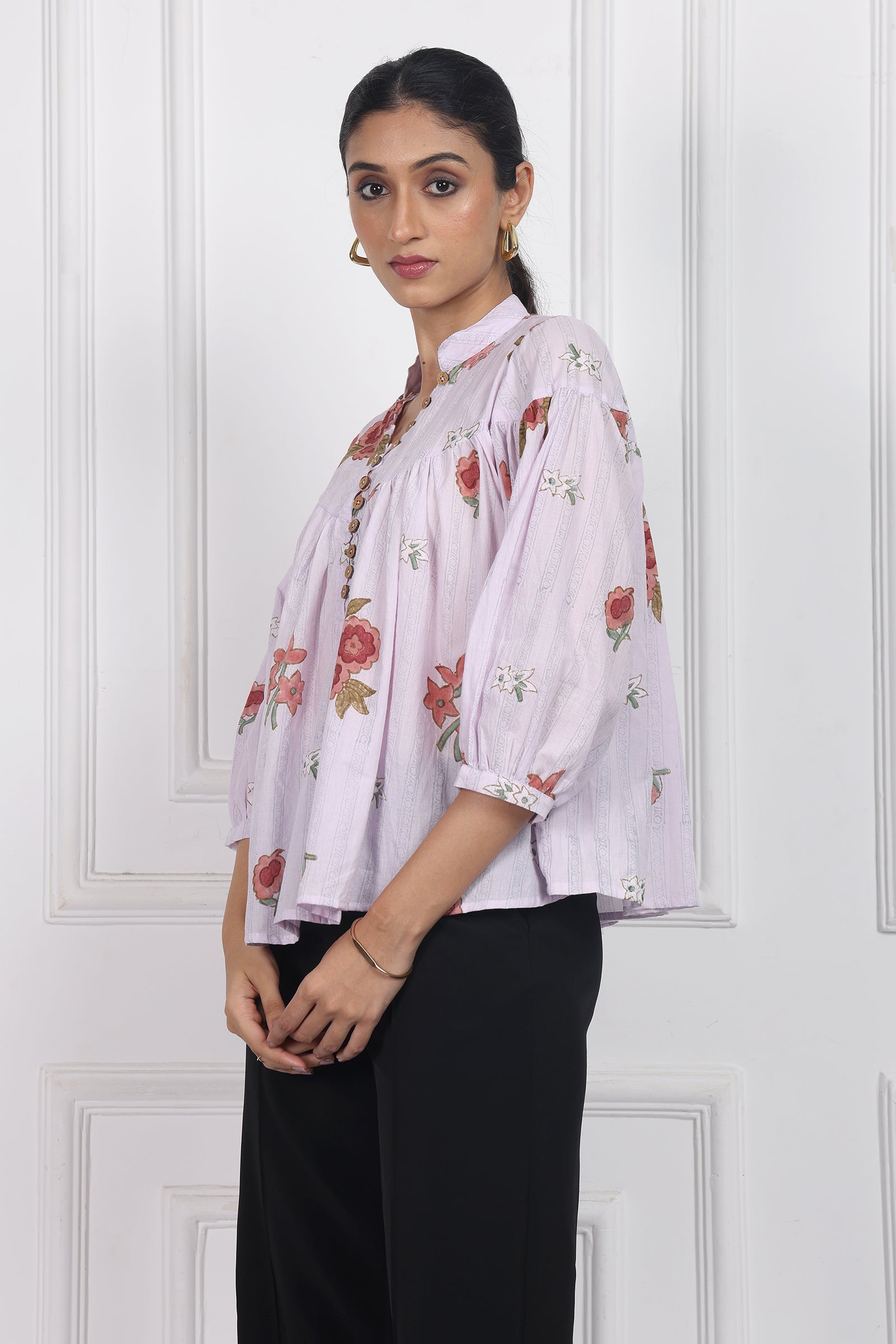 Wander Edit - Antique Rose Handblock Printed Top