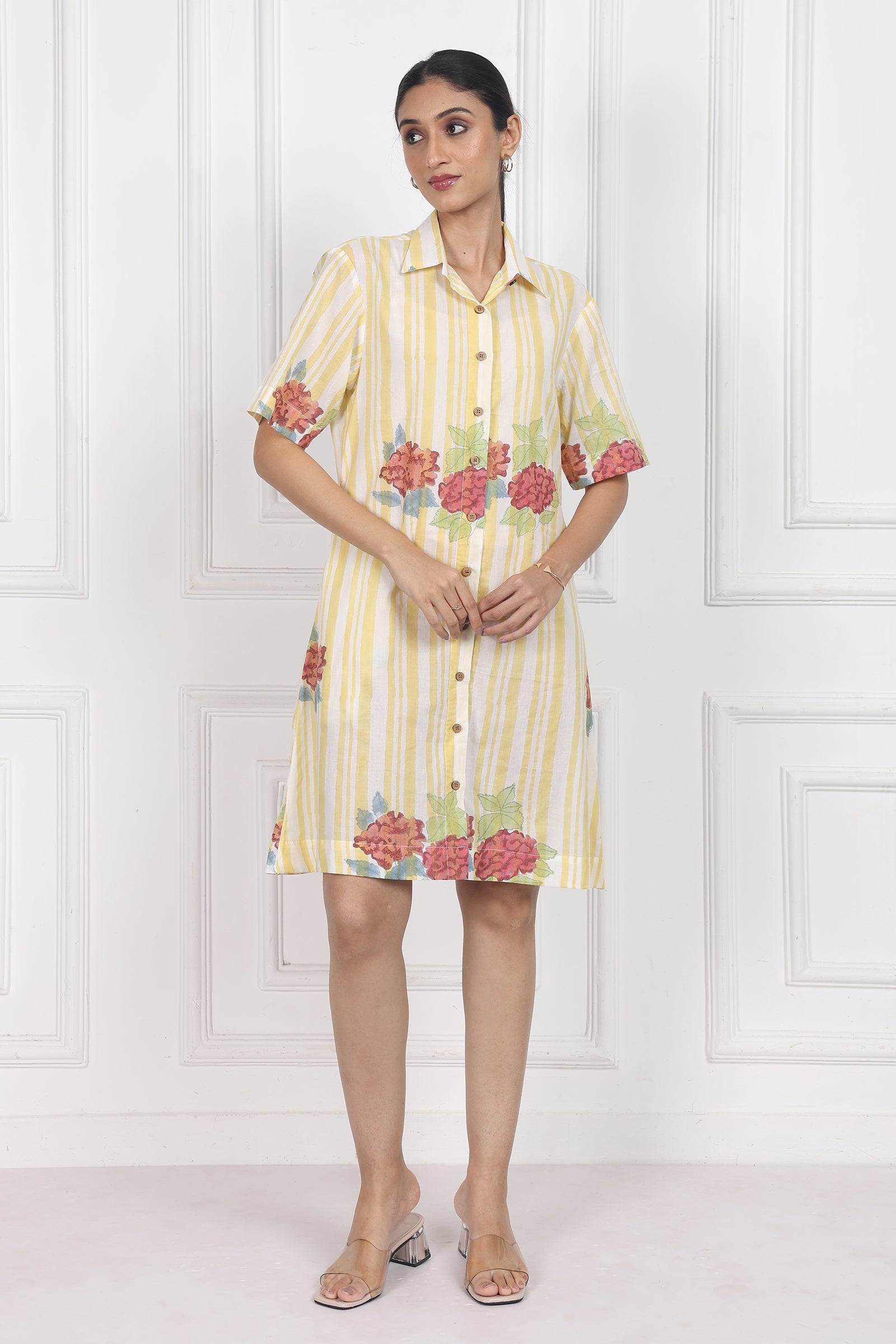 Wander Edit - Hydrangea Mist Button Front Dress