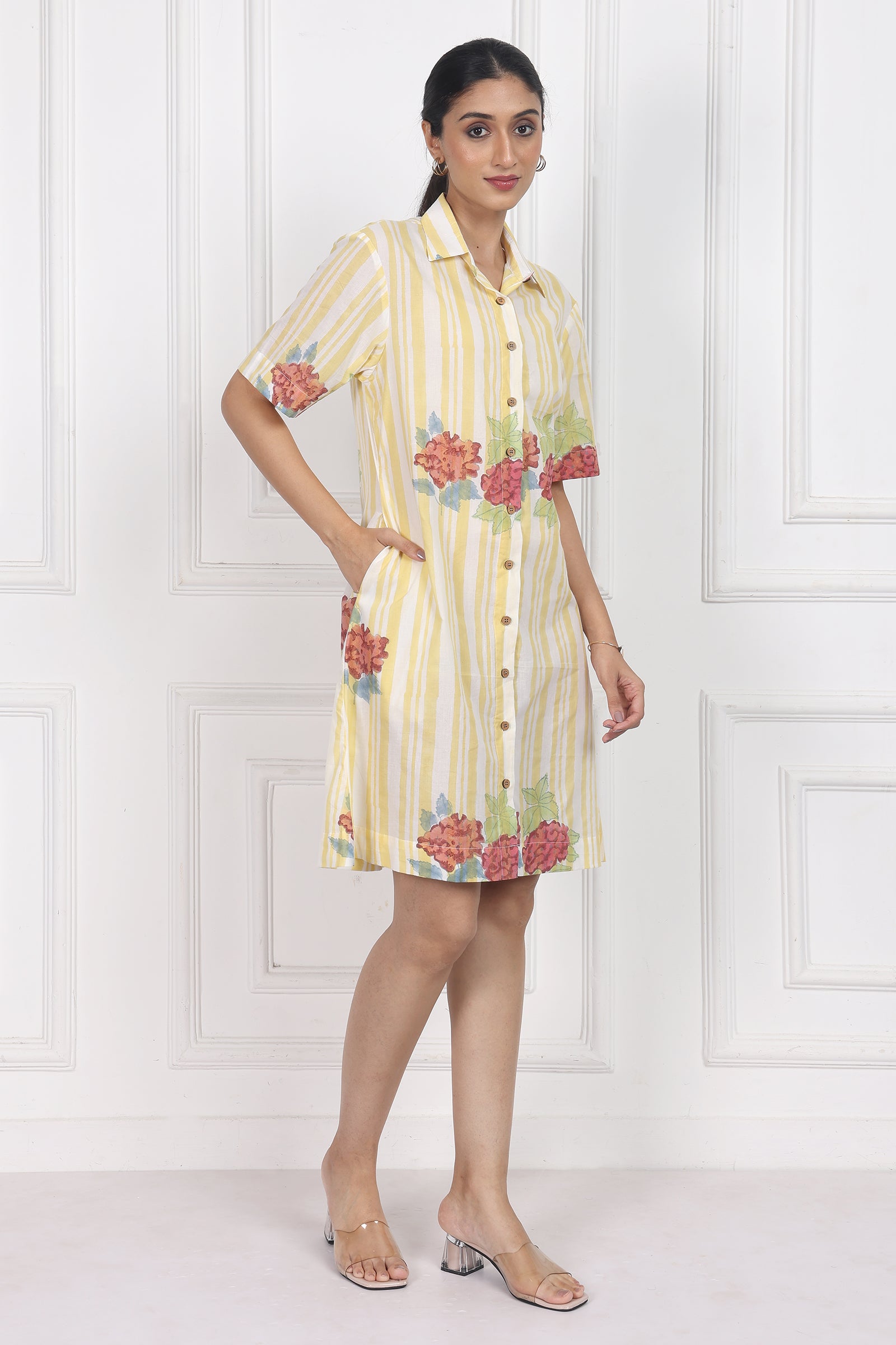 Wander Edit - Hydrangea Mist Button Front Dress