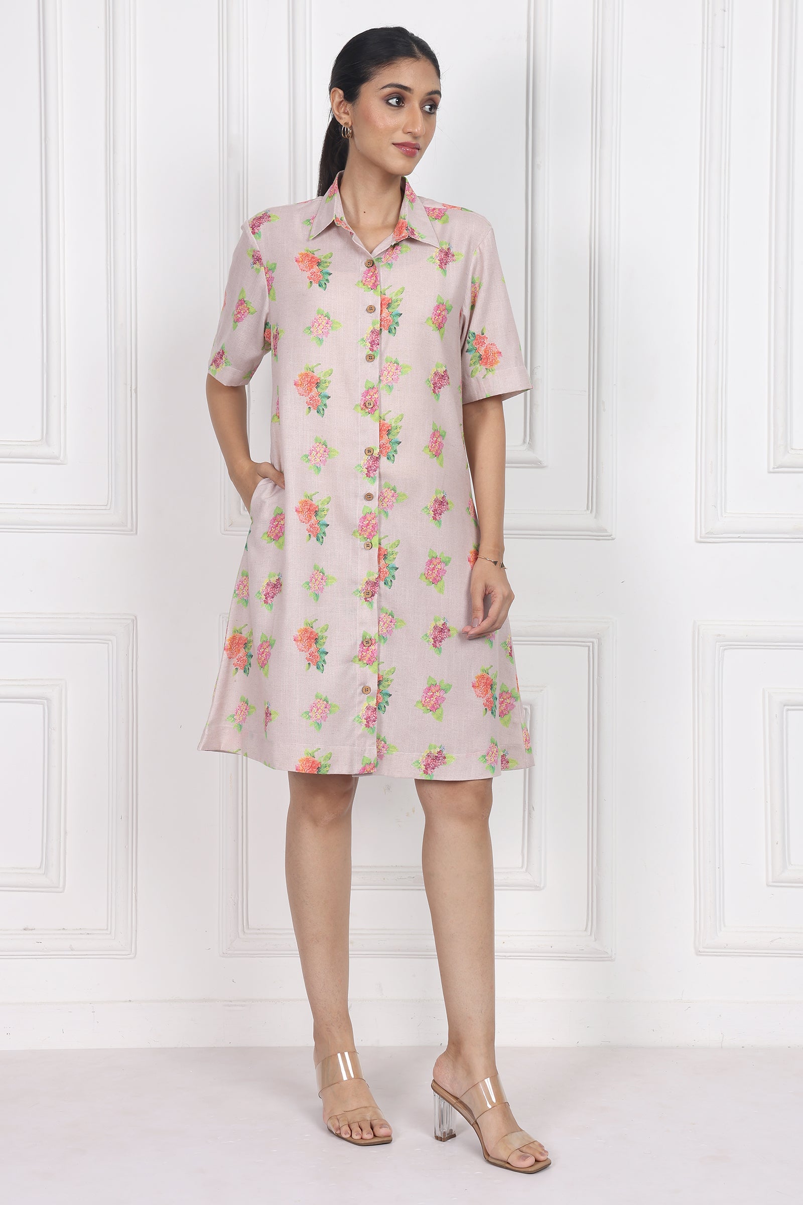 Wander Edit - Hydrangea Charm Botton Front Dress