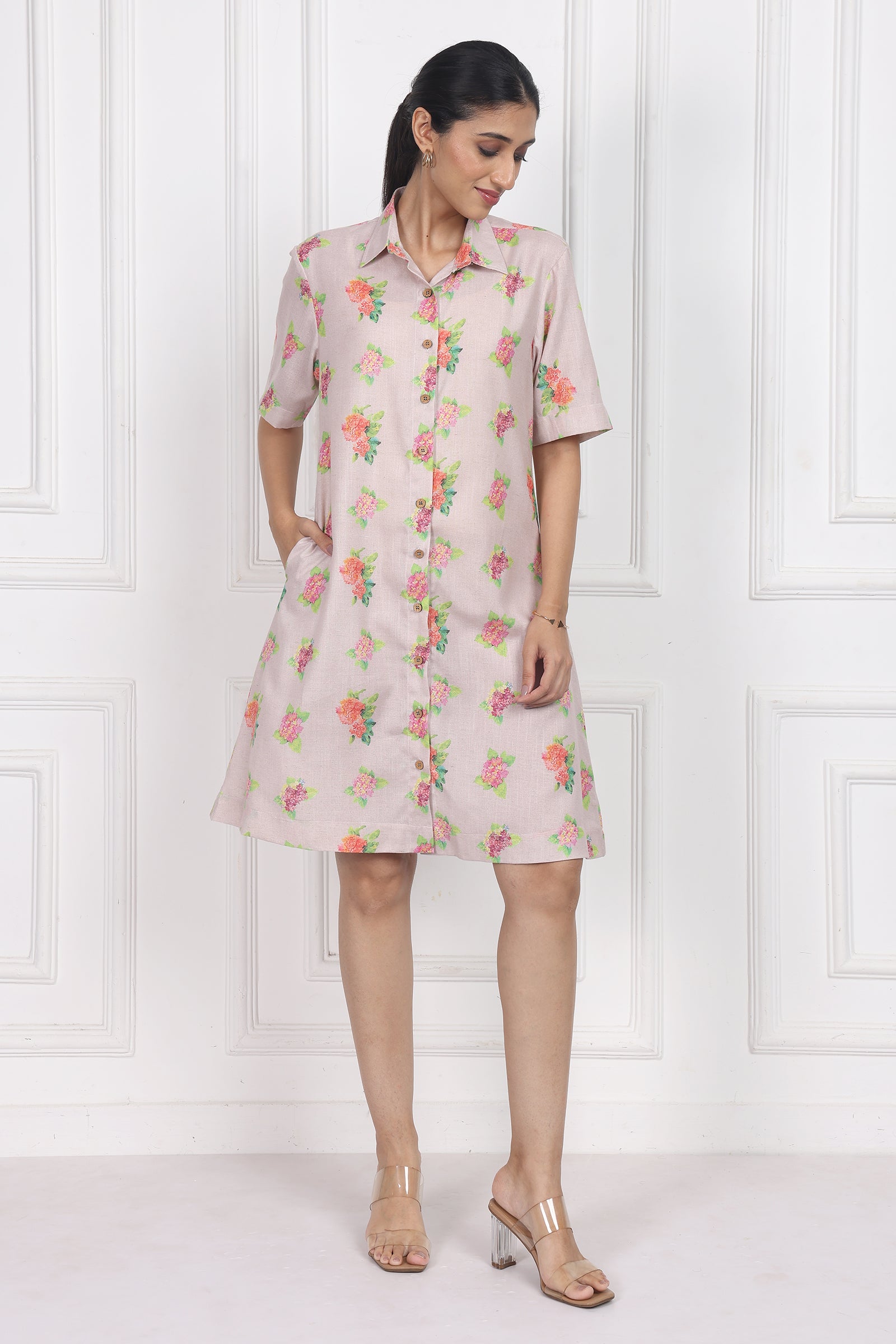 Wander Edit - Hydrangea Charm Botton Front Dress
