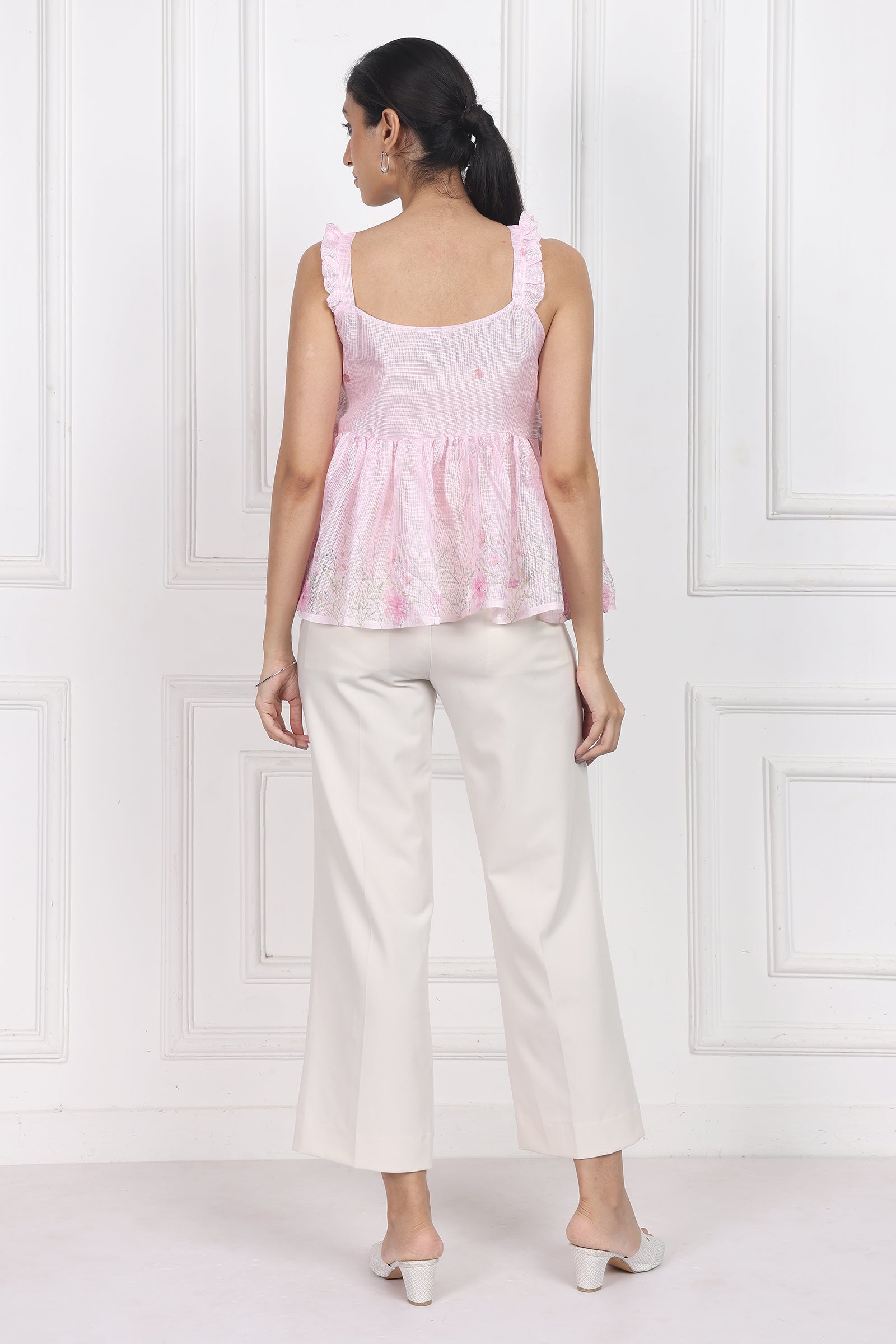 Wander Edit - Moonlit Blossoms Sleeveless Peplum Top