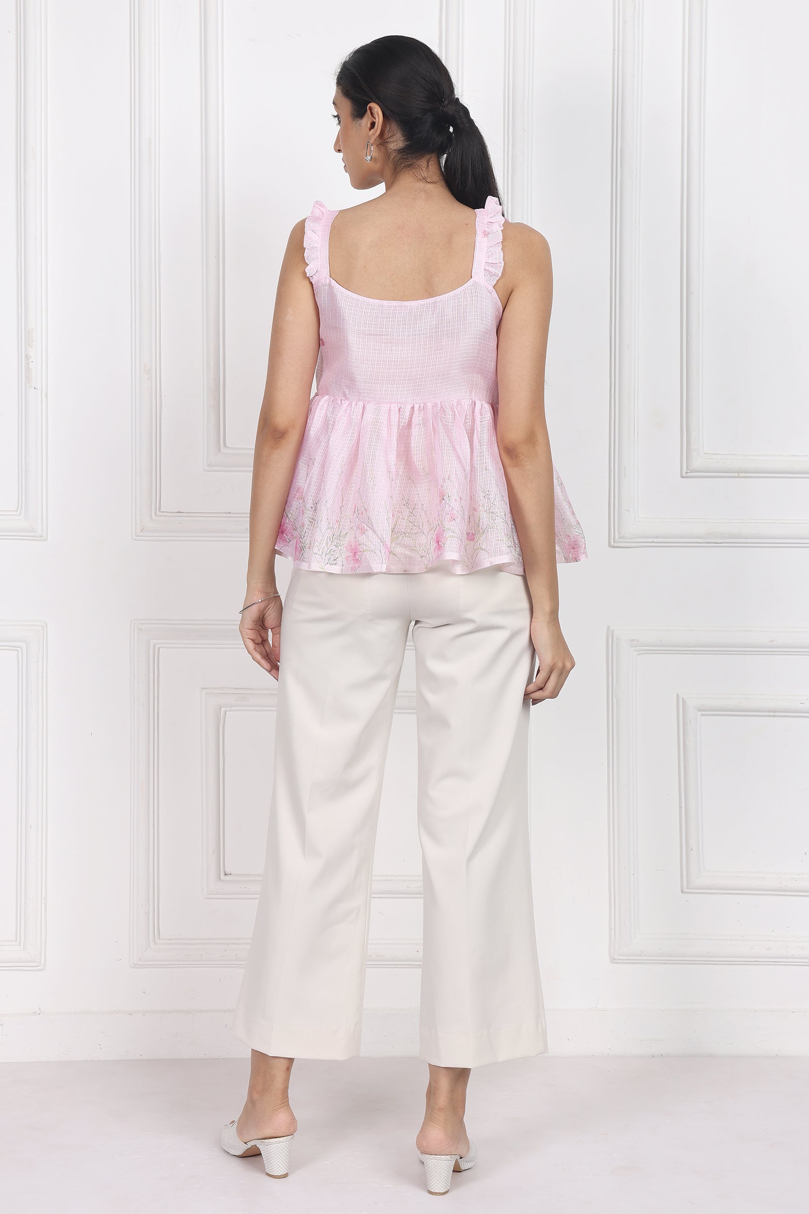 Wander Edit - Moonlit Blossoms Sleeveless Peplum Top