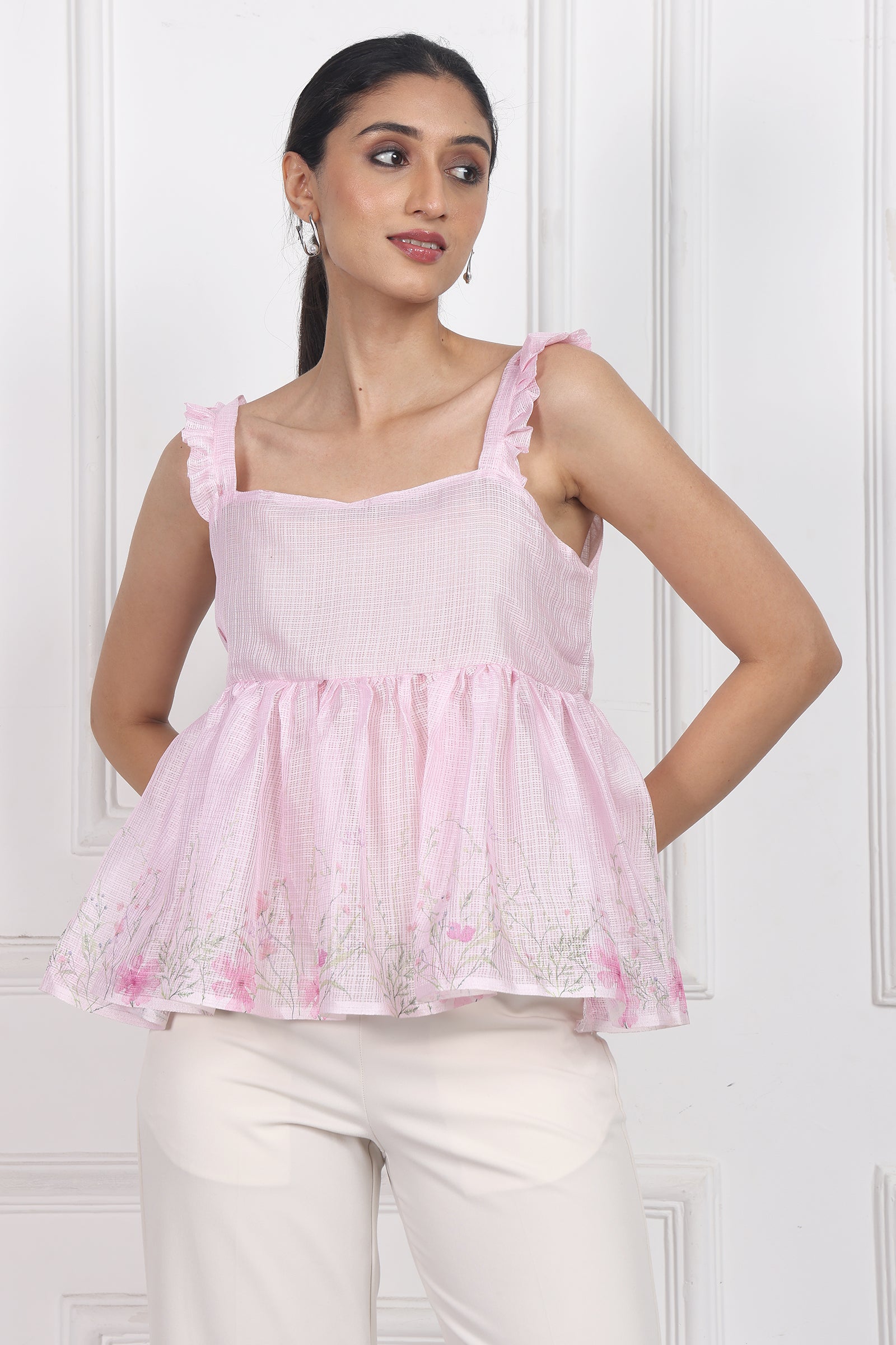 Wander Edit - Moonlit Blossoms Sleeveless Peplum Top