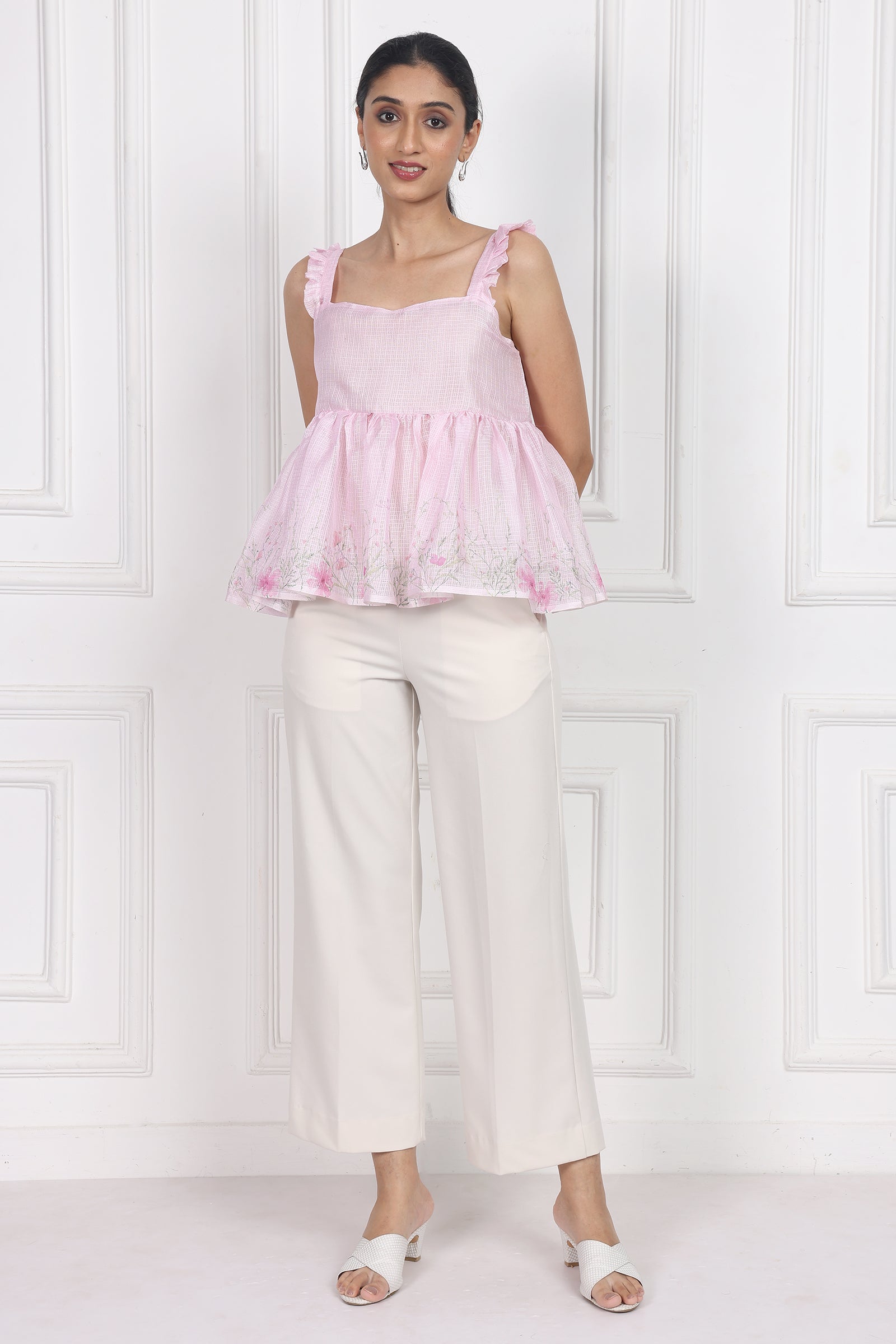 Wander Edit - Moonlit Blossoms Sleeveless Peplum Top