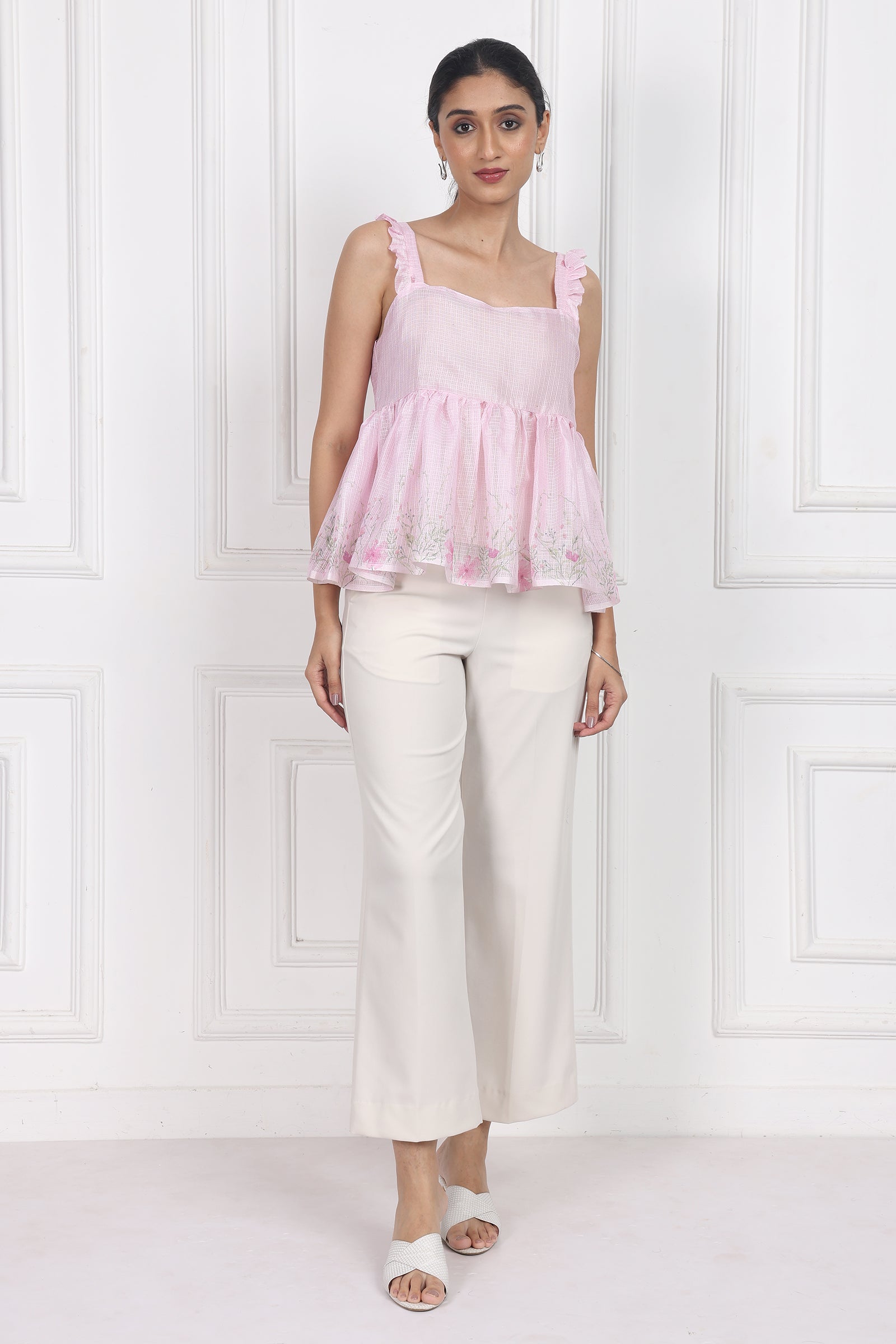 Wander Edit - Moonlit Blossoms Sleeveless Peplum Top