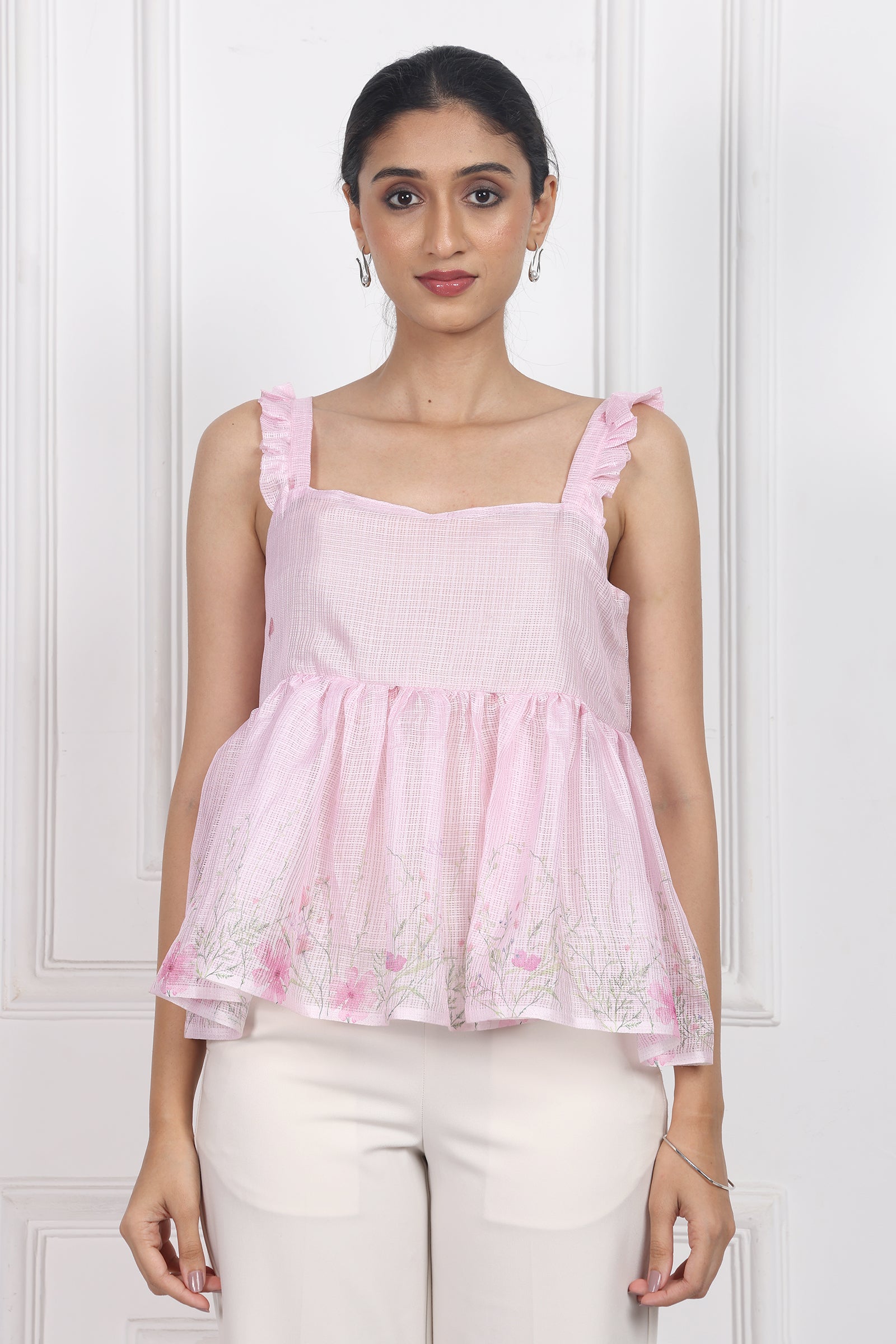 Wander Edit - Moonlit Blossoms Sleeveless Peplum Top