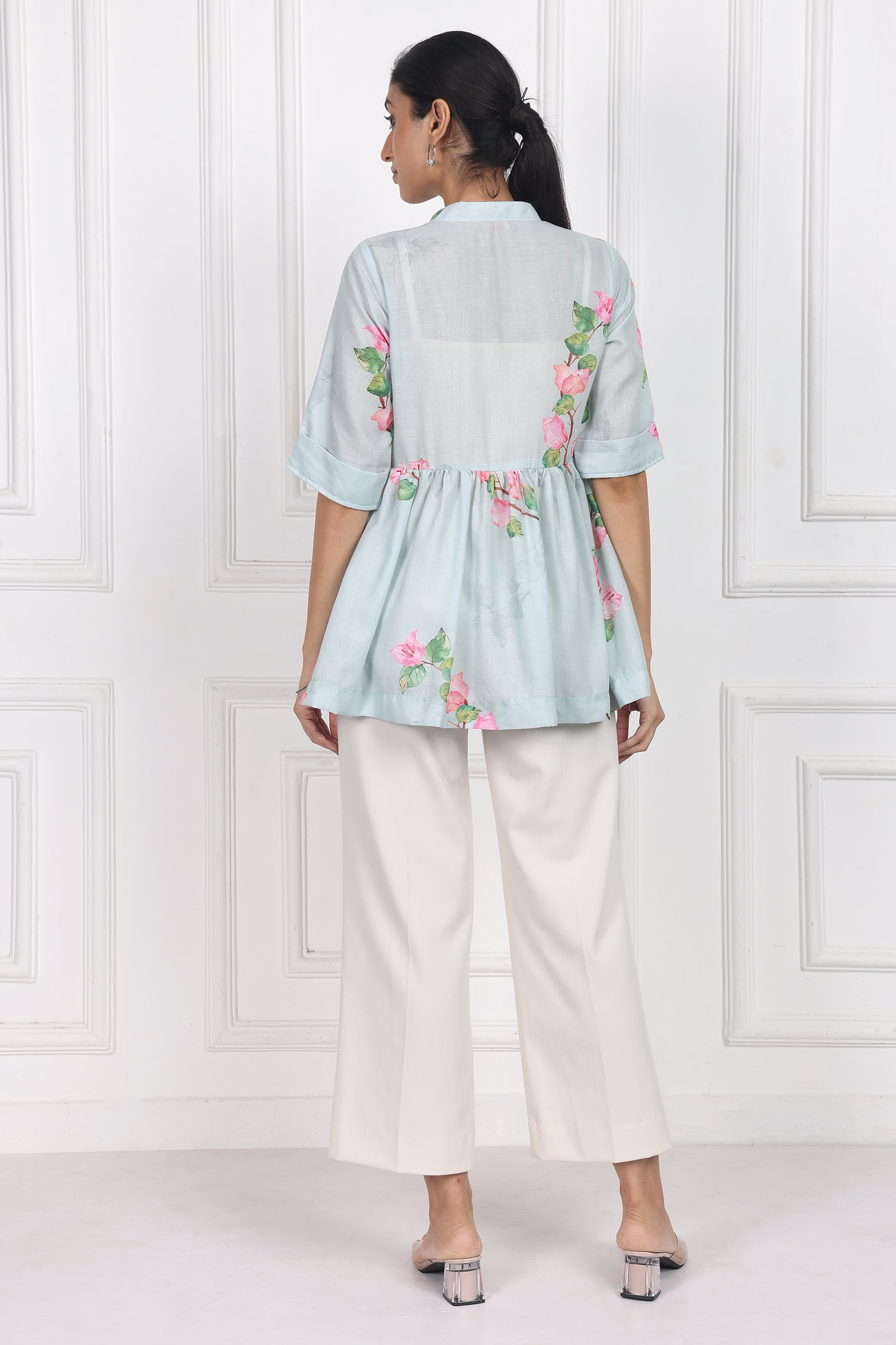 Wander Edit - Sunset Bogainvillea Peplum Top