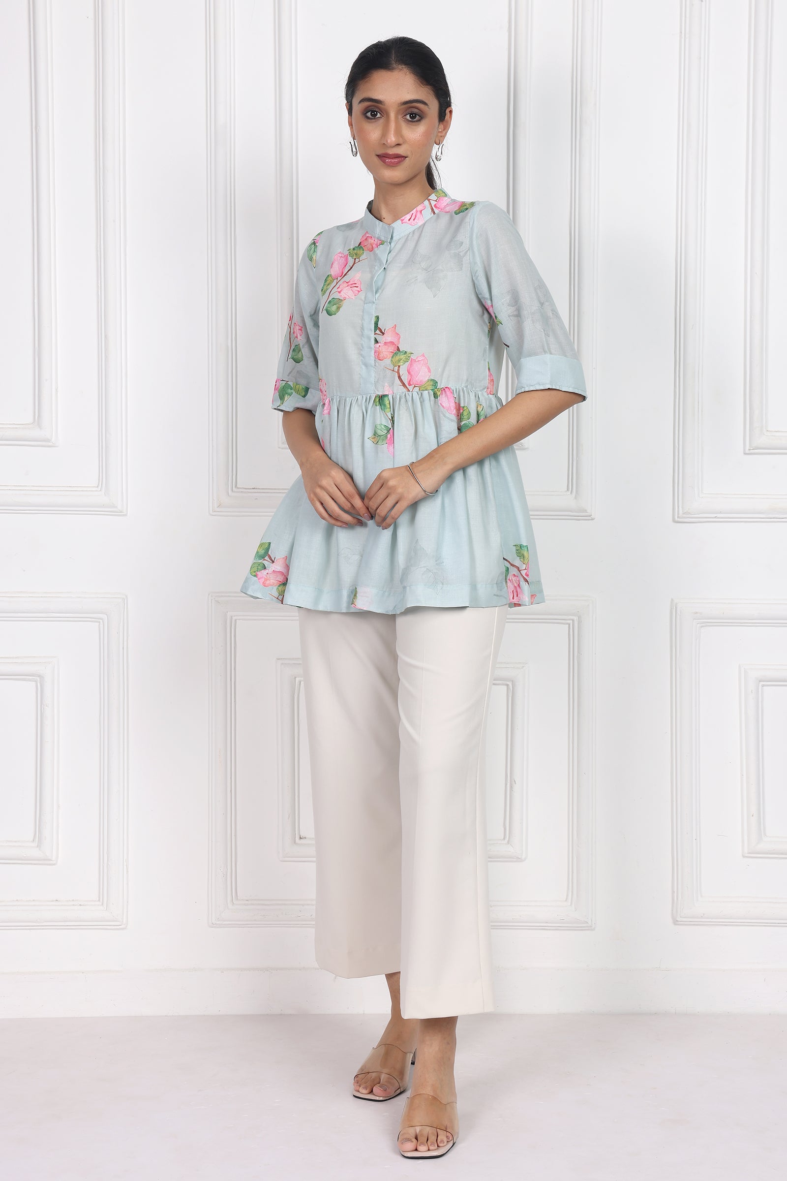 Wander Edit - Sunset Bogainvillea Peplum Top