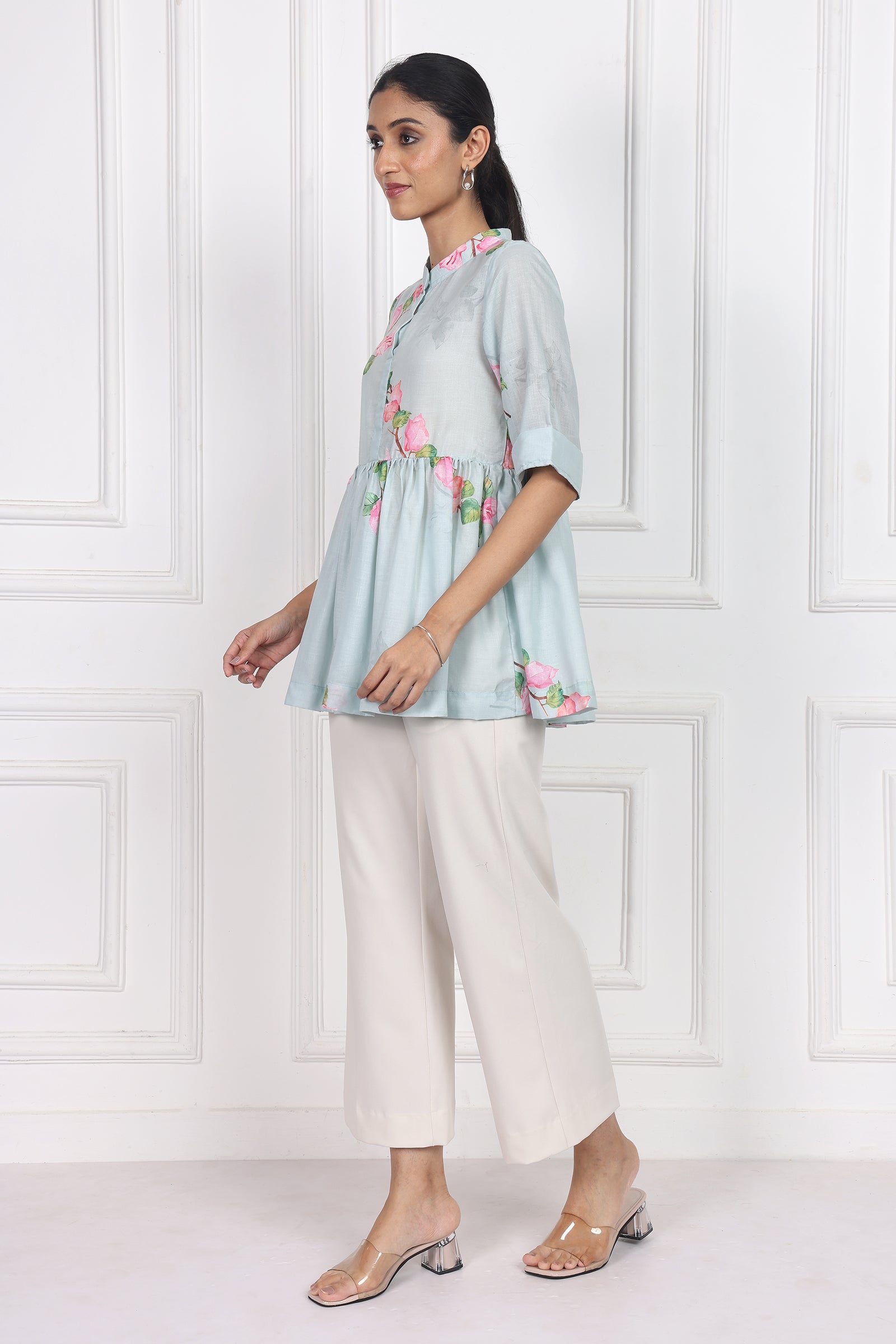 Wander Edit - Sunset Bogainvillea Peplum Top