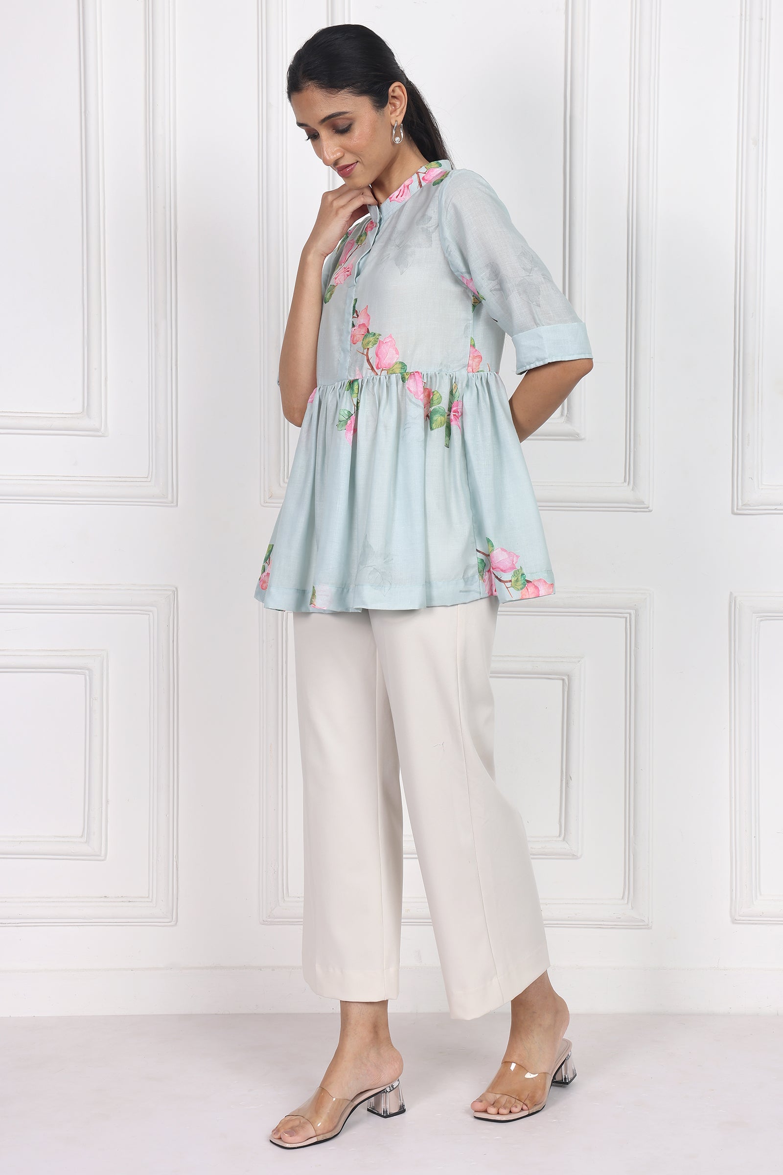 Wander Edit - Sunset Bogainvillea Peplum Top