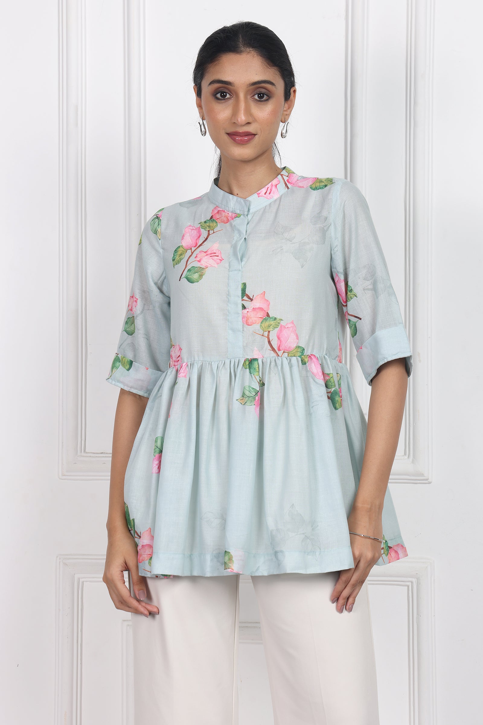 Wander Edit - Sunset Bogainvillea Peplum Top