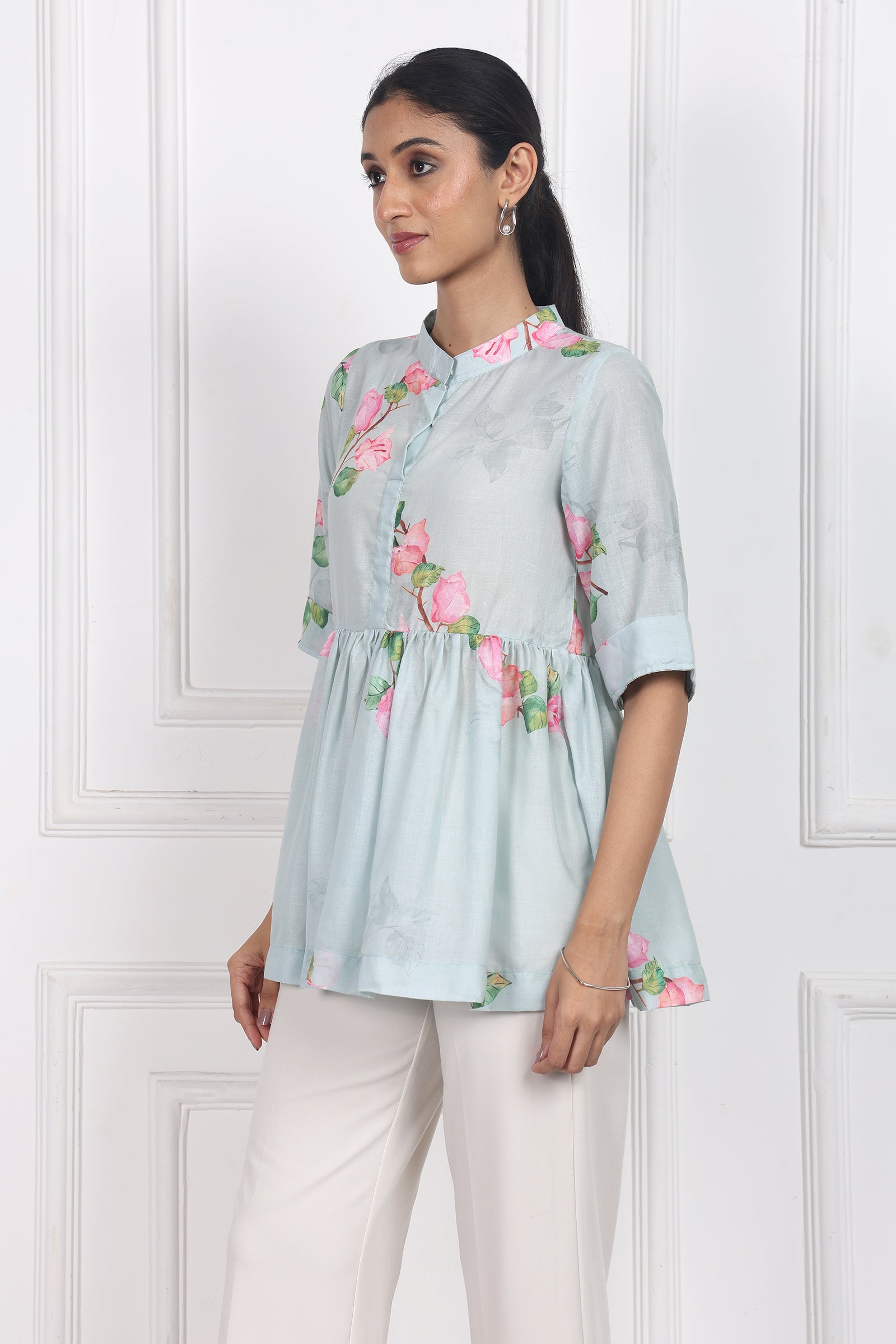 Wander Edit - Sunset Bogainvillea Peplum Top