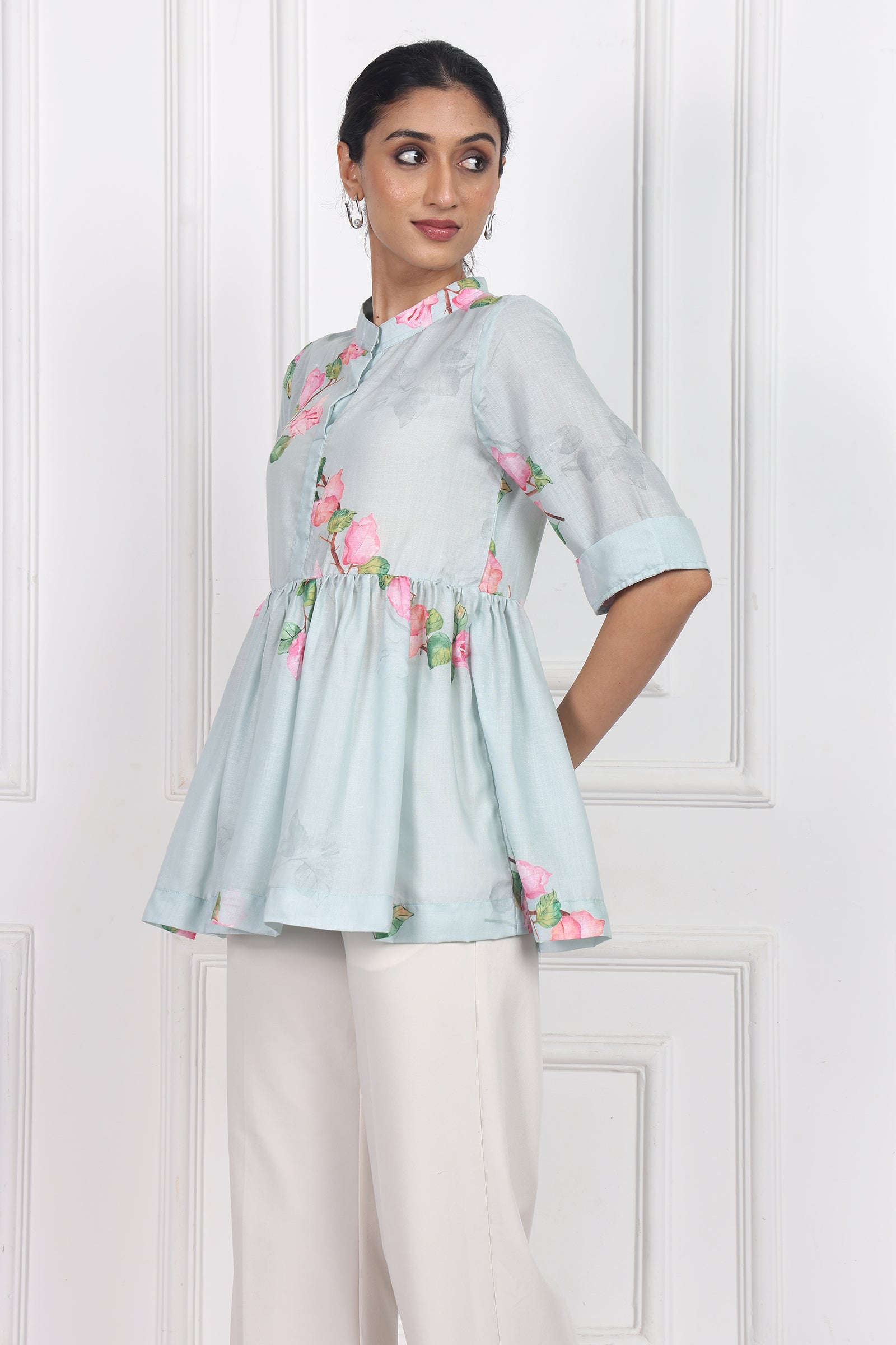 Wander Edit - Sunset Bogainvillea Peplum Top