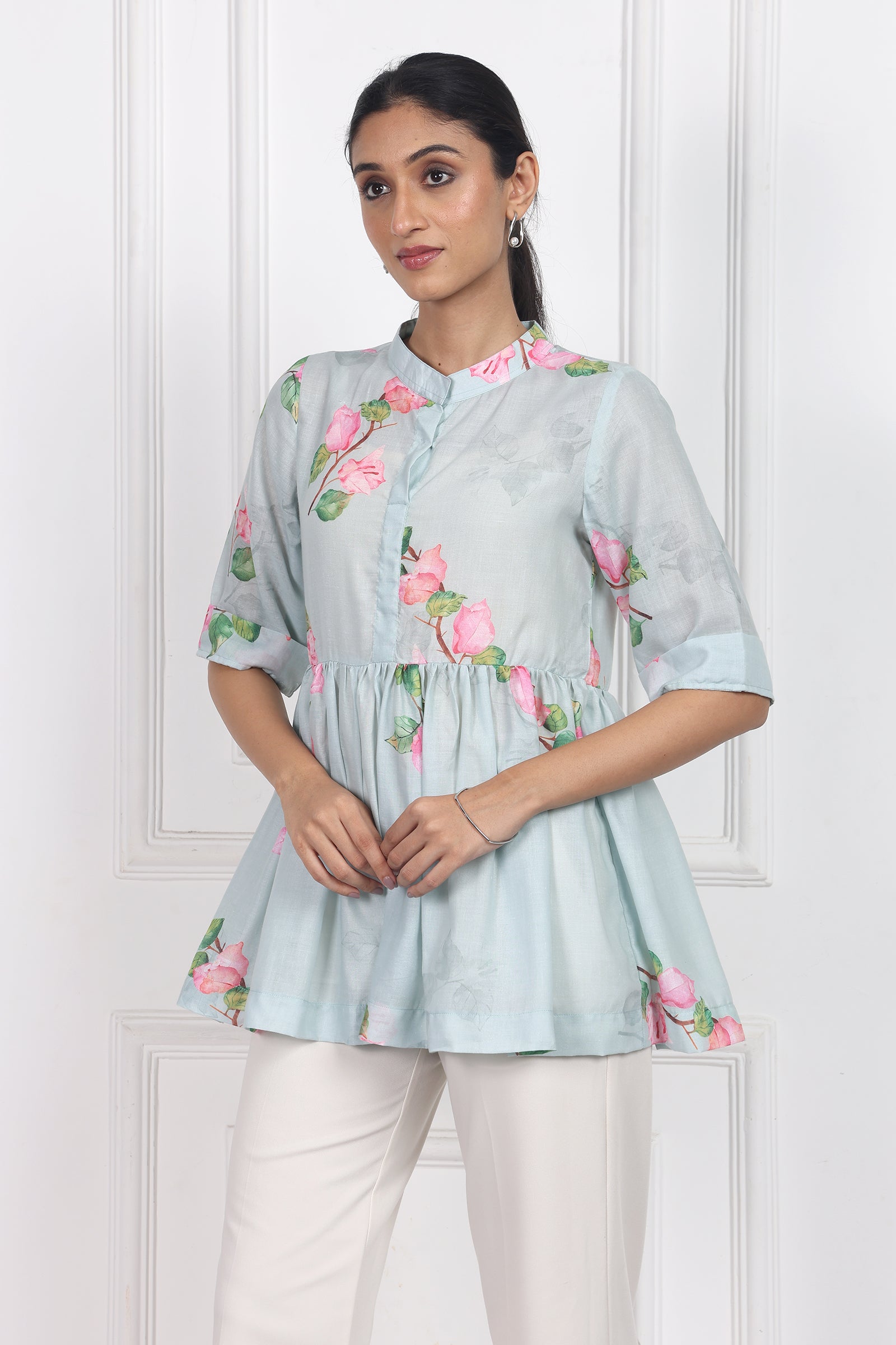 Wander Edit - Sunset Bogainvillea Peplum Top