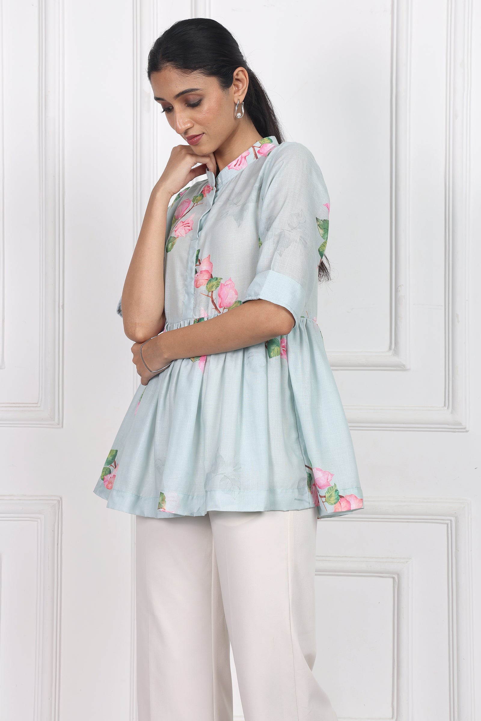 Wander Edit - Sunset Bogainvillea Peplum Top