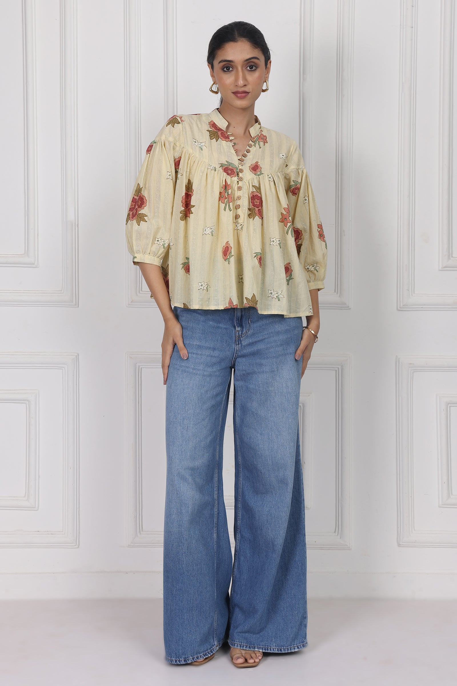 Wander Edit - Floral Reverie Handblock Printed Floral Top