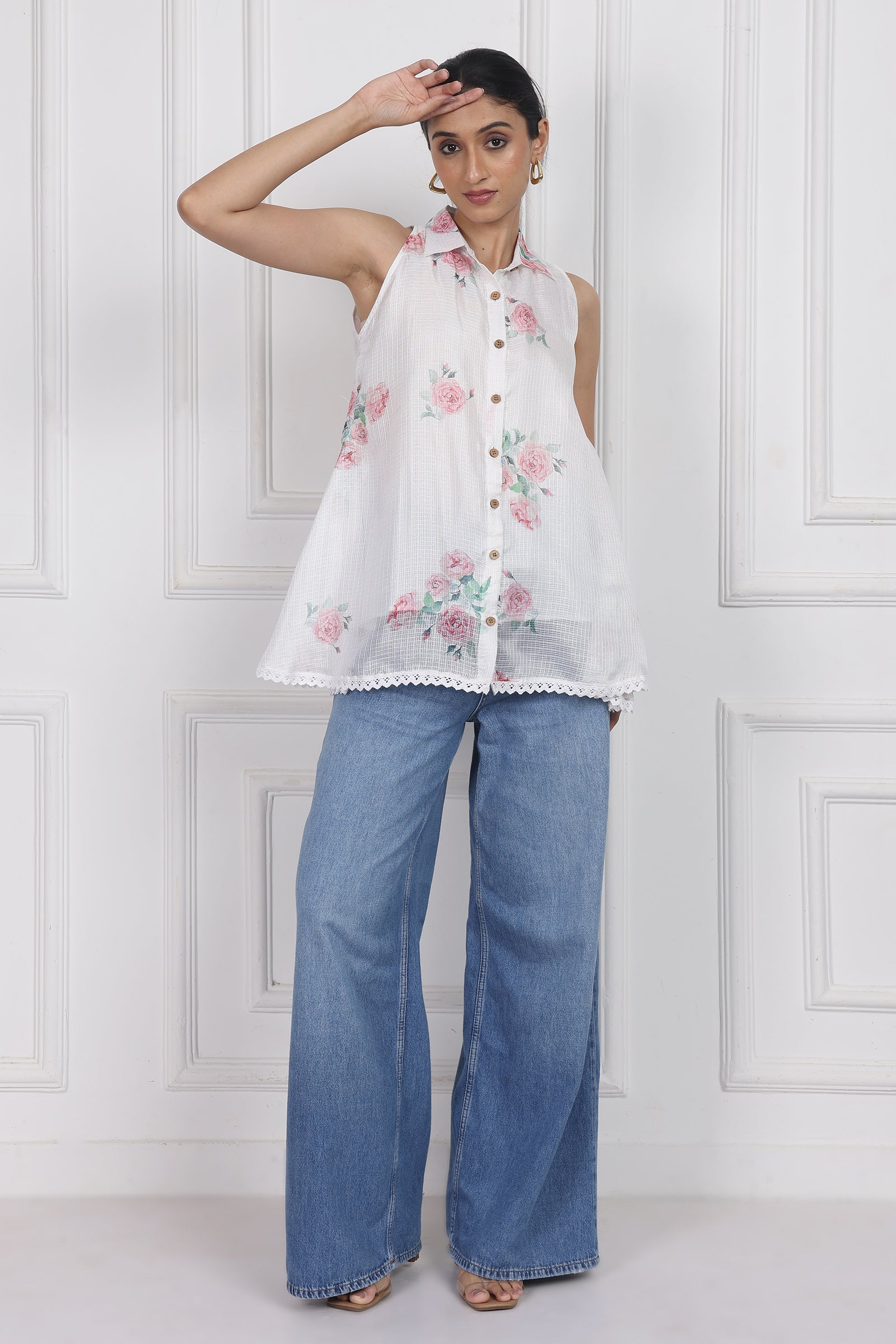 Wander Edit - Ivory Bloom Lantern Top