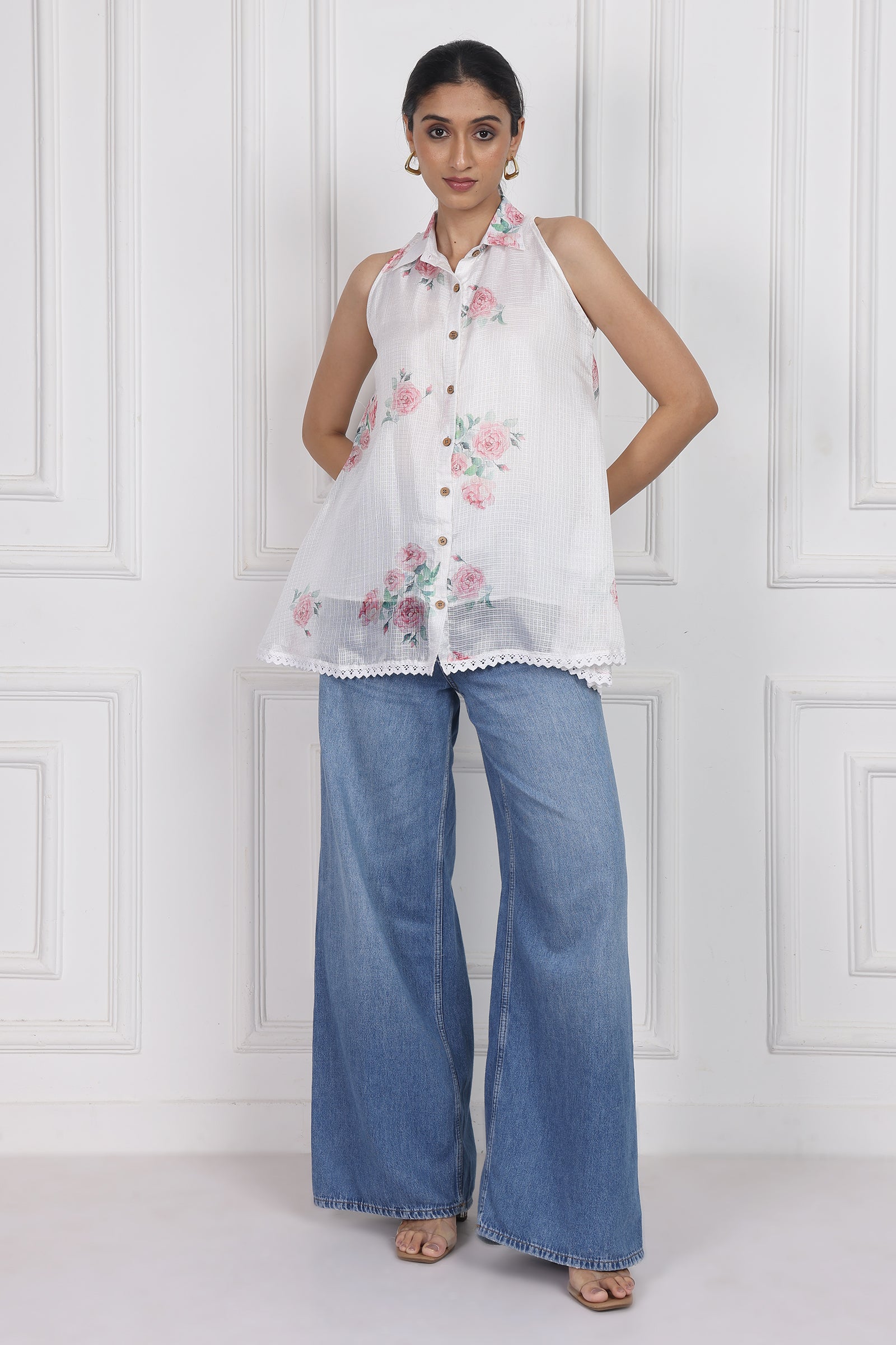 Wander Edit - Ivory Bloom Lantern Top