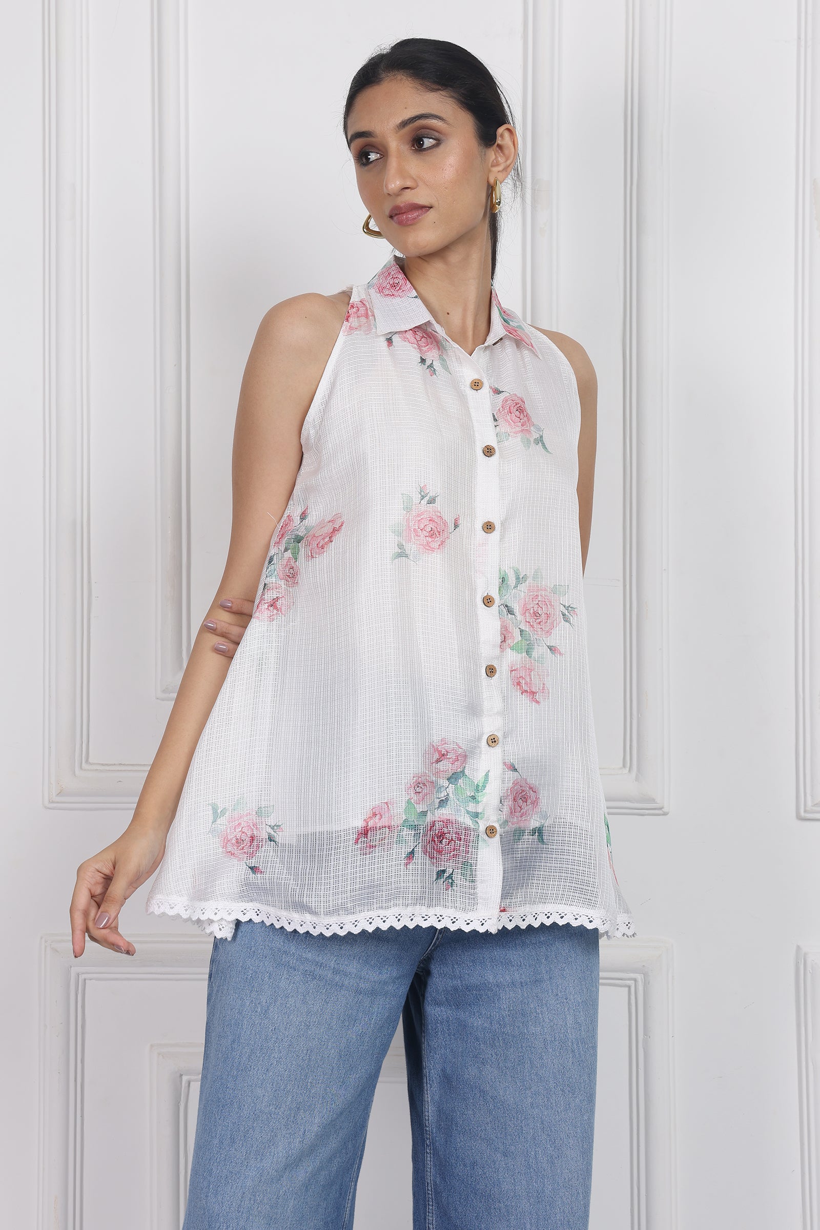 Wander Edit - Ivory Bloom Lantern Top