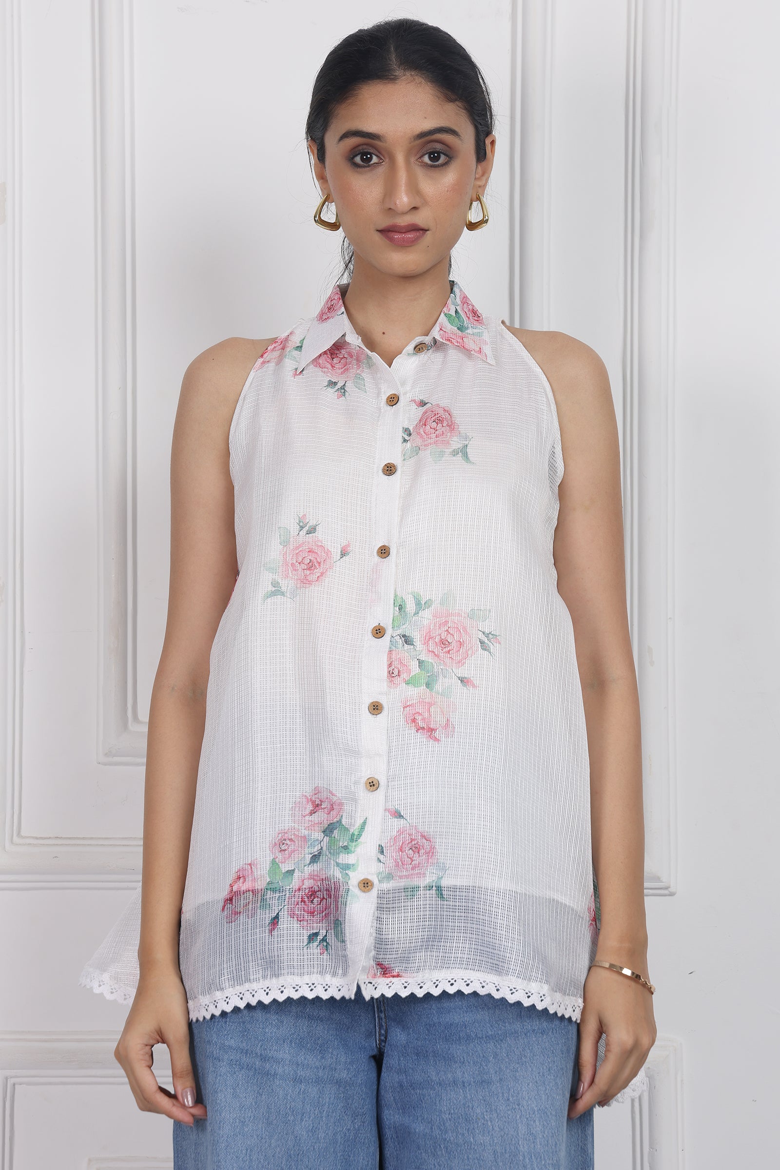 Wander Edit - Ivory Bloom Lantern Top