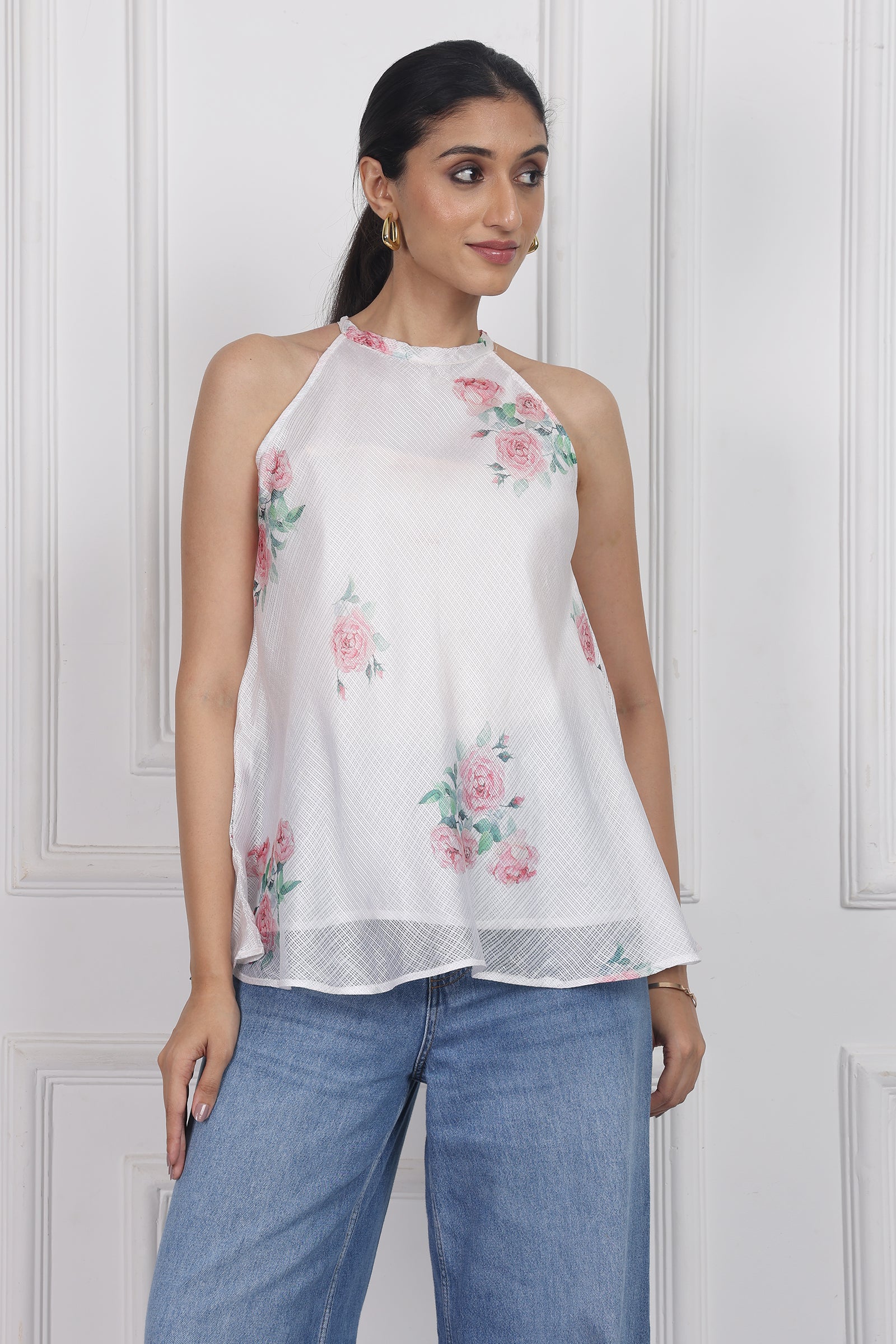 Wander Edit - Ivory Bloom Lantern Top