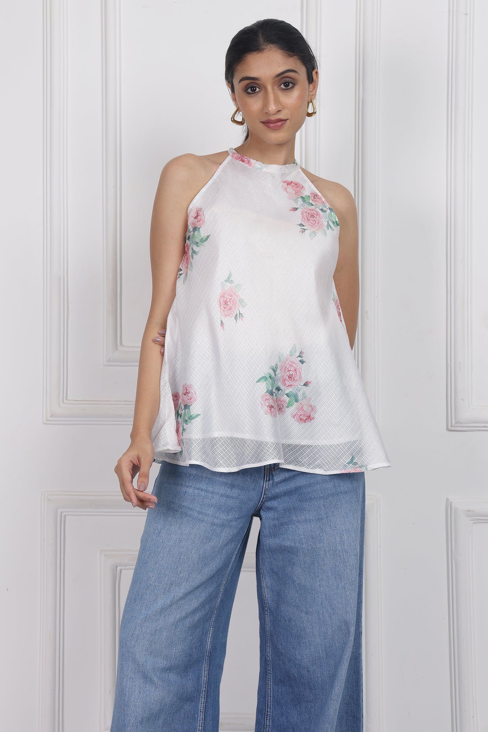 Wander Edit - Ivory Floral Lantern Top