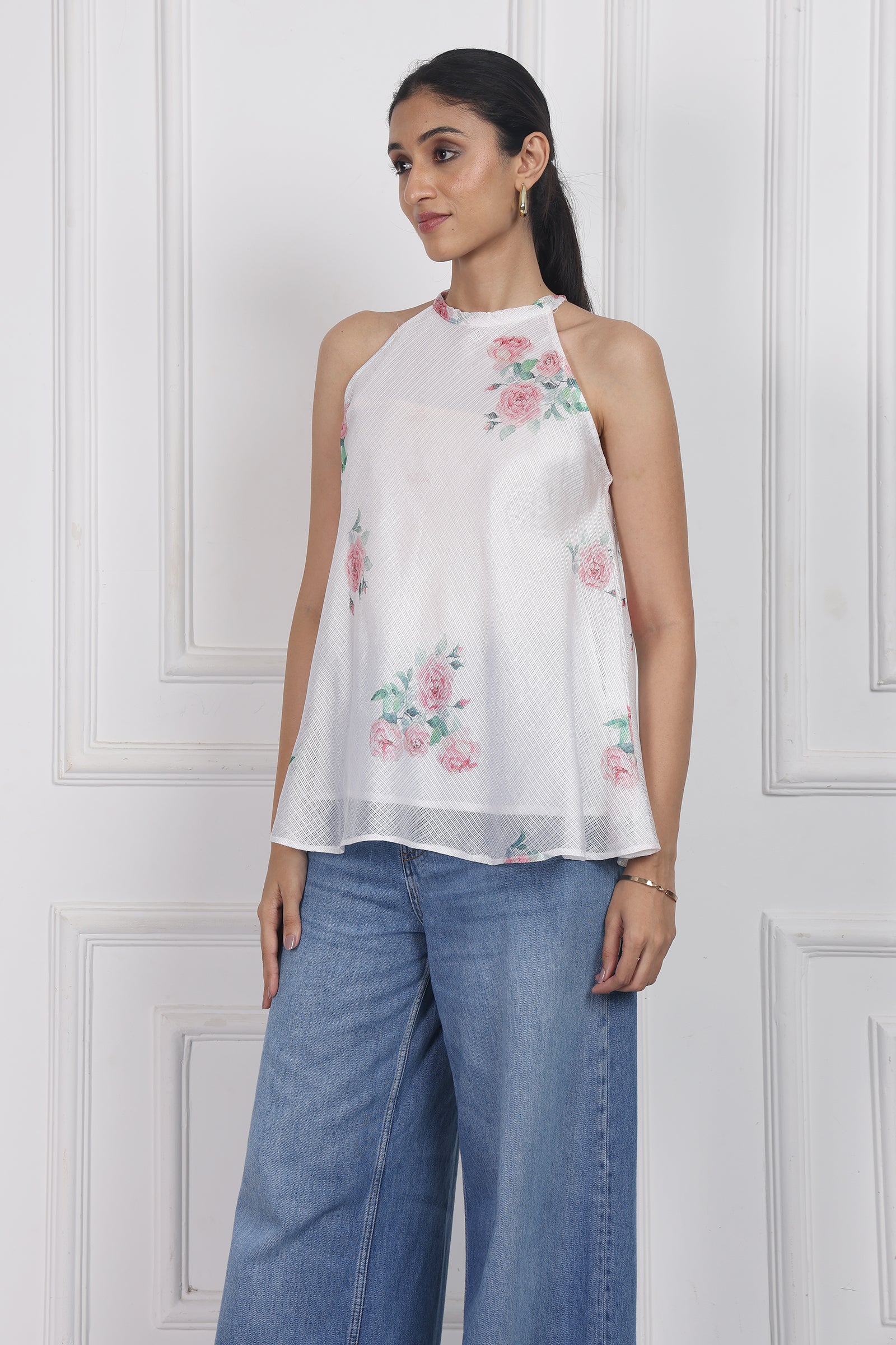 Wander Edit - Ivory Floral Lantern Top