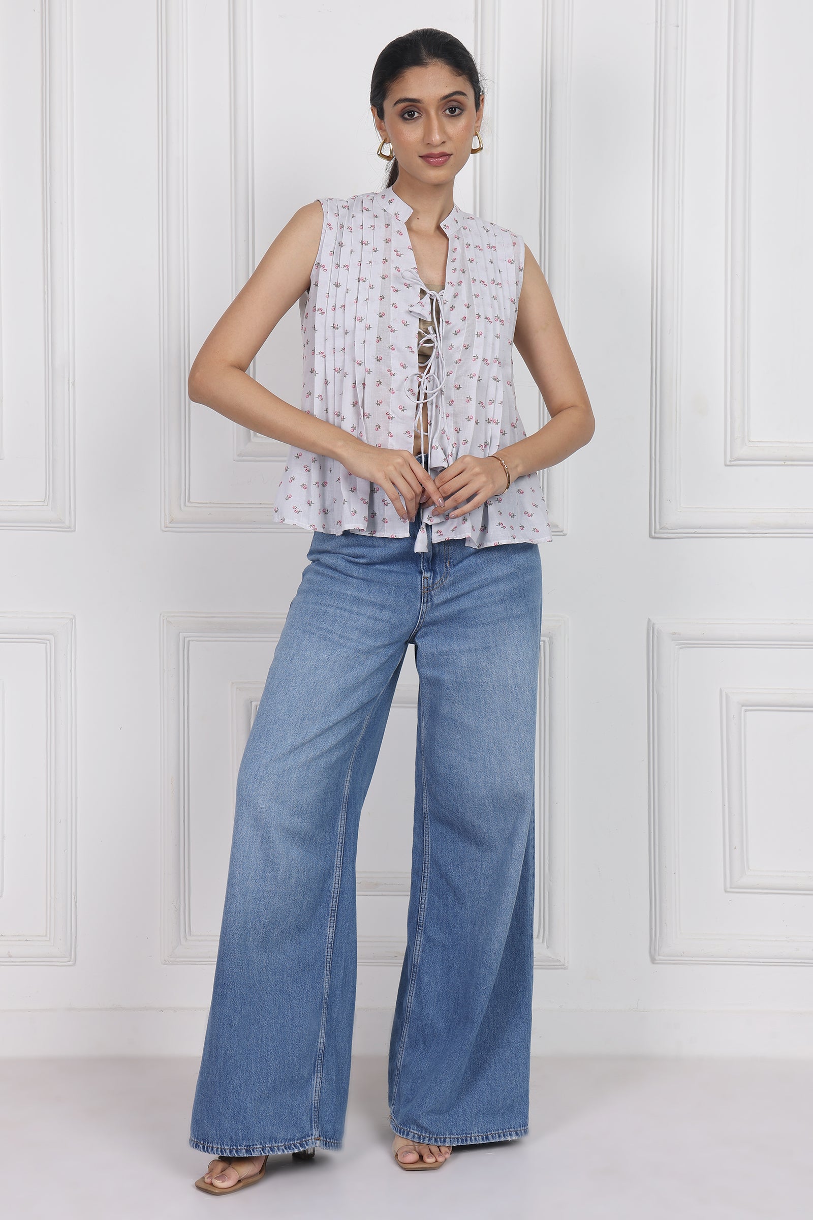 Wander Edit - Whispering Petals Tied Front Top