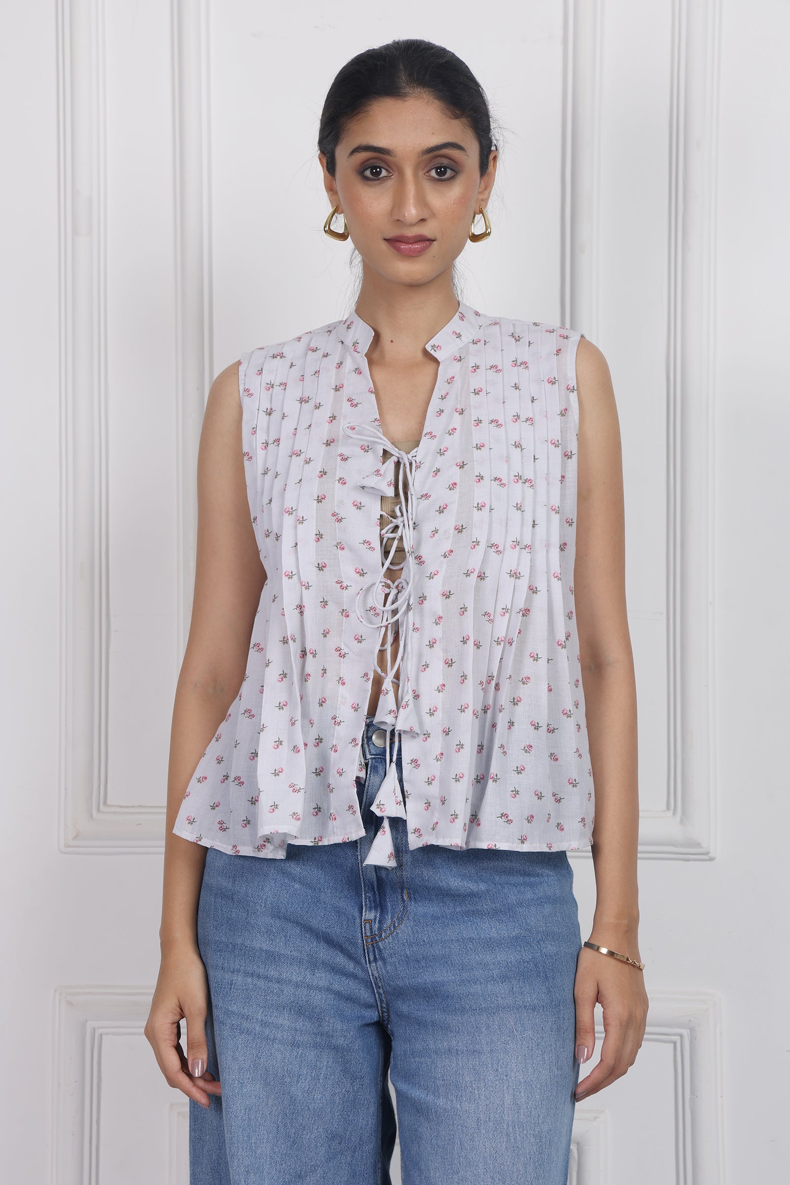 Wander Edit - Whispering Petals Tied Front Top
