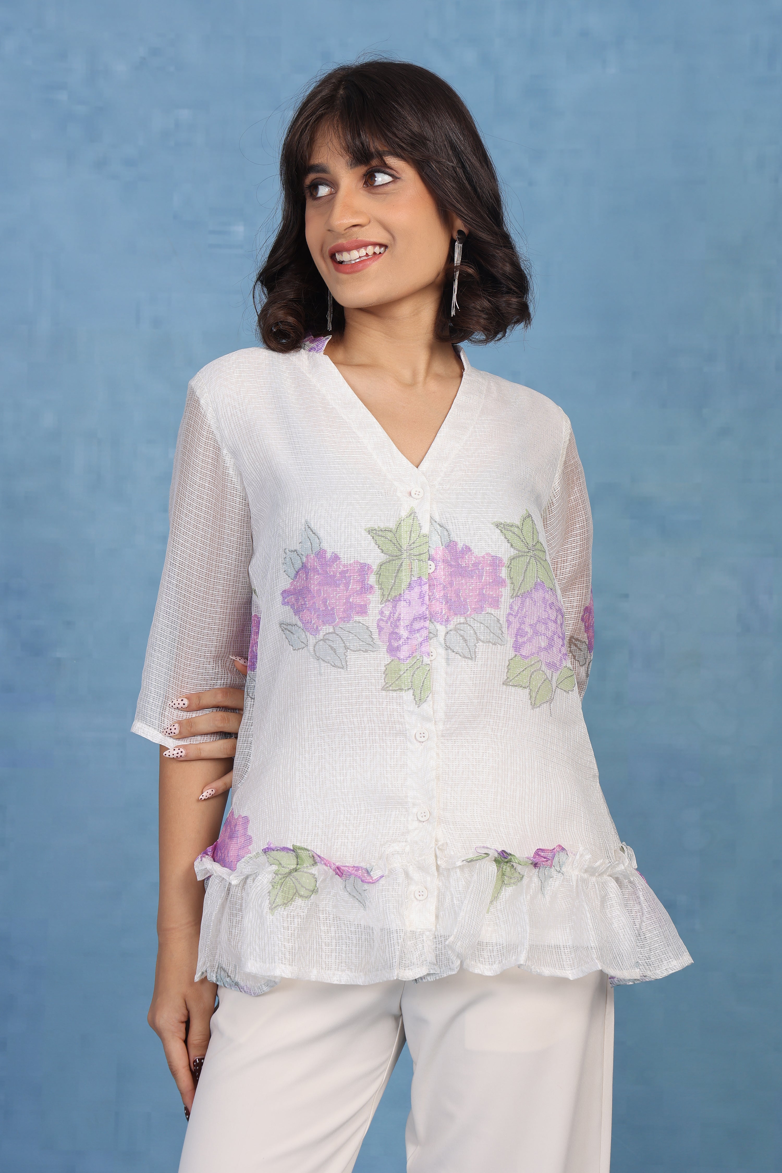 Pale Mauve Hydrangea Whisper – Kota Short Top