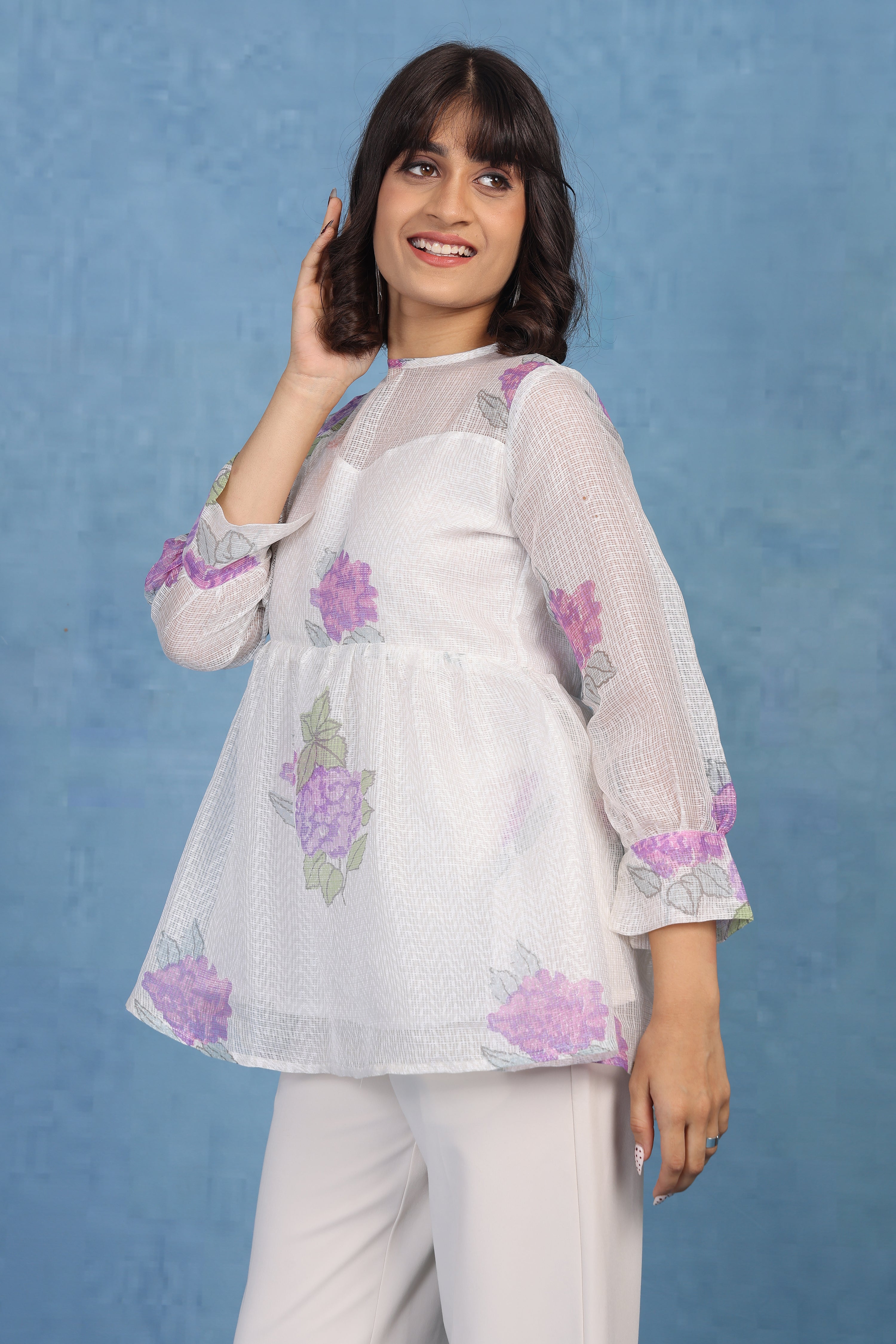 Mauve Hydrangea Peplum – Kota Short Top