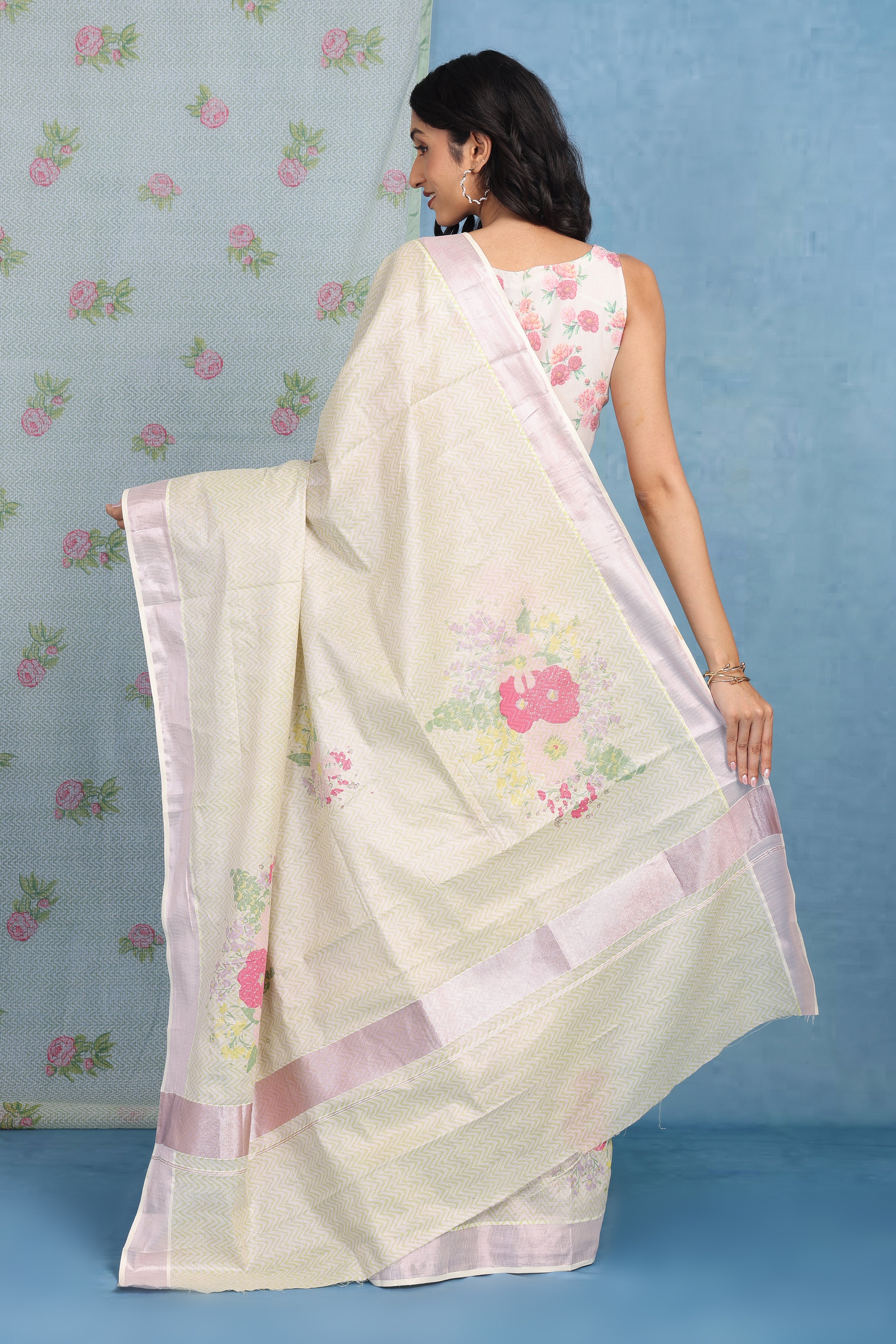 Forest On Sand Beige And Multicolored Cotton Silk Saree