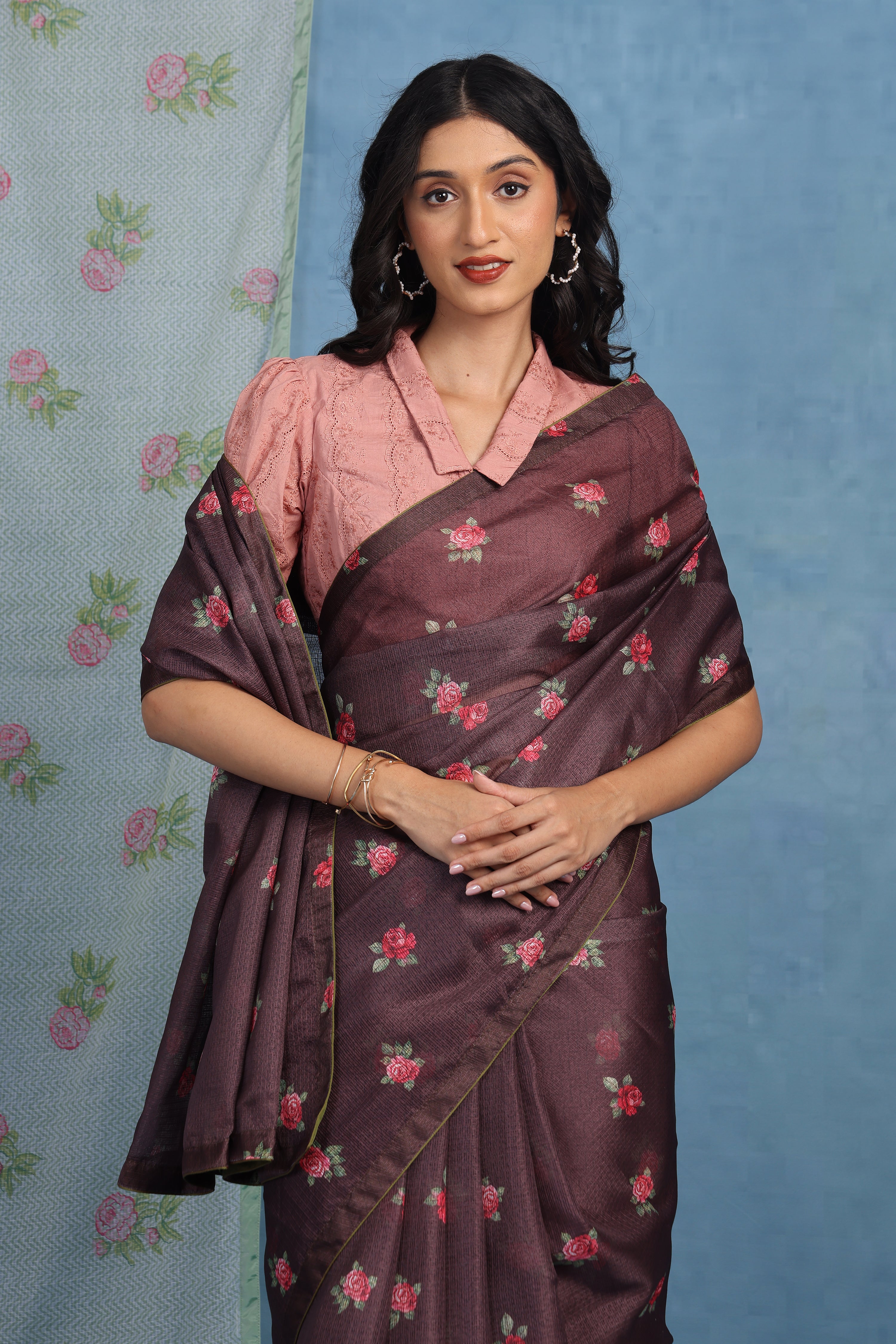 English Rose Garden - Roasted Cocoa Kota Saree