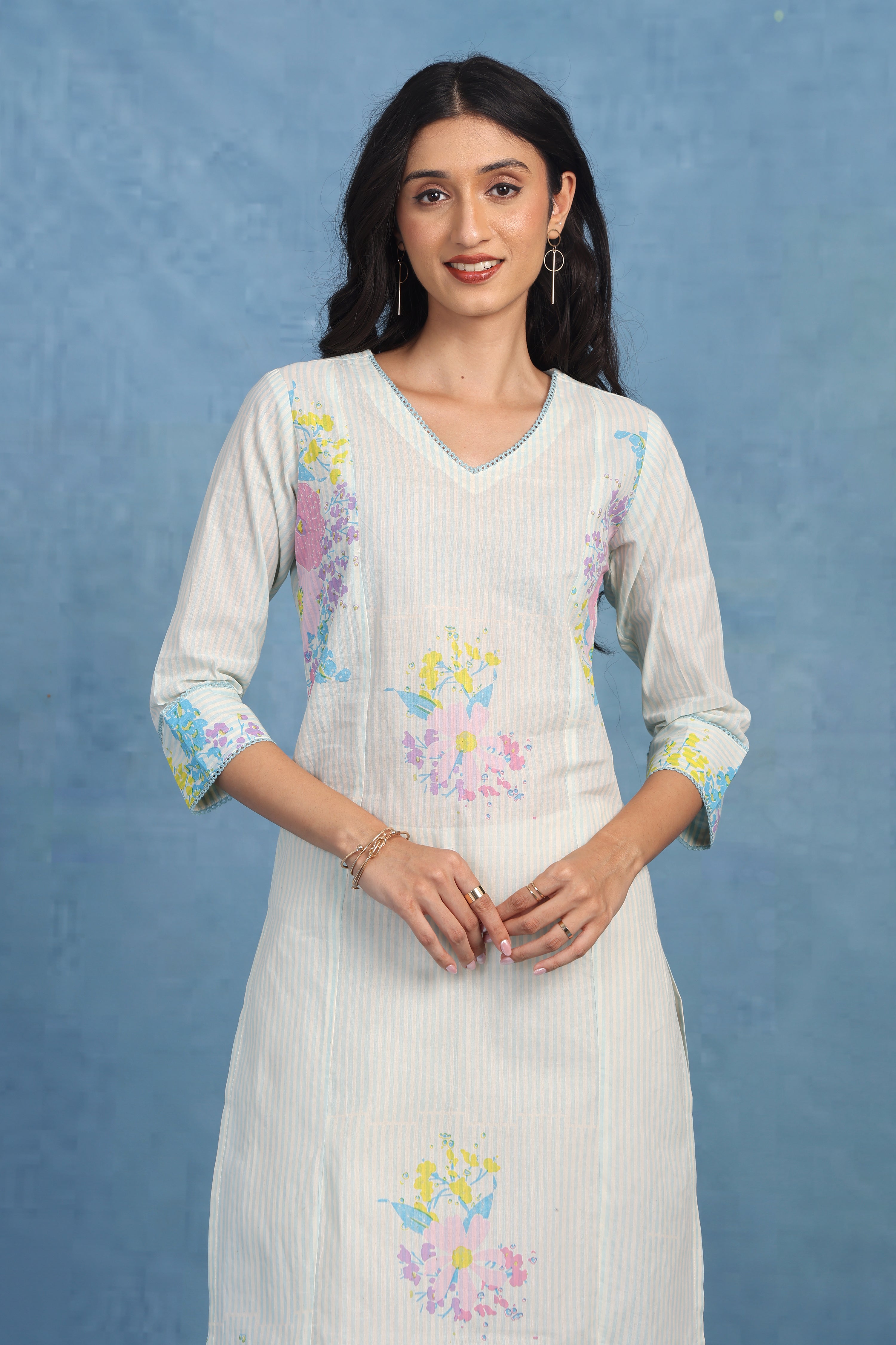 English Garden – Blue Meadow Kurta - Top And Bottom