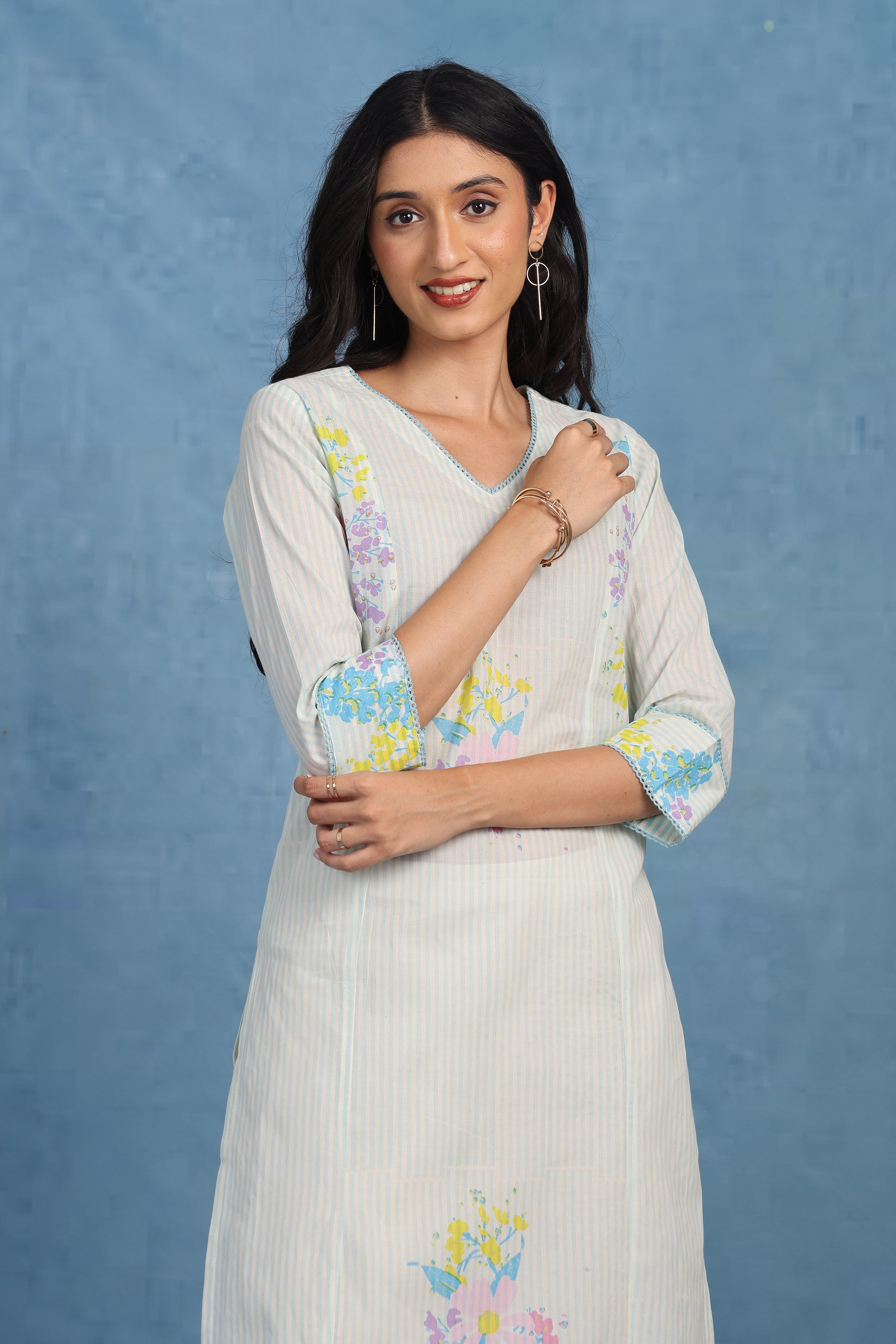 English Garden – Blue Meadow Kurta - Top And Bottom