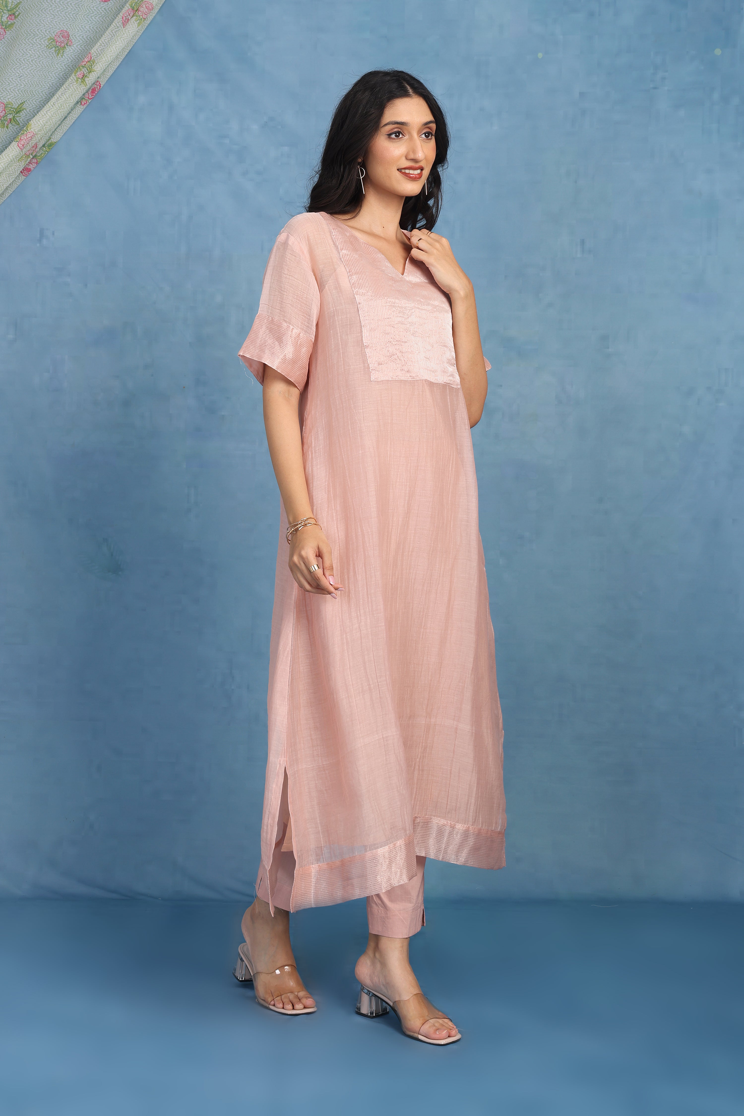 Peach Blossom Kaftan Kurta - Top, Bottom And Seperate Inner