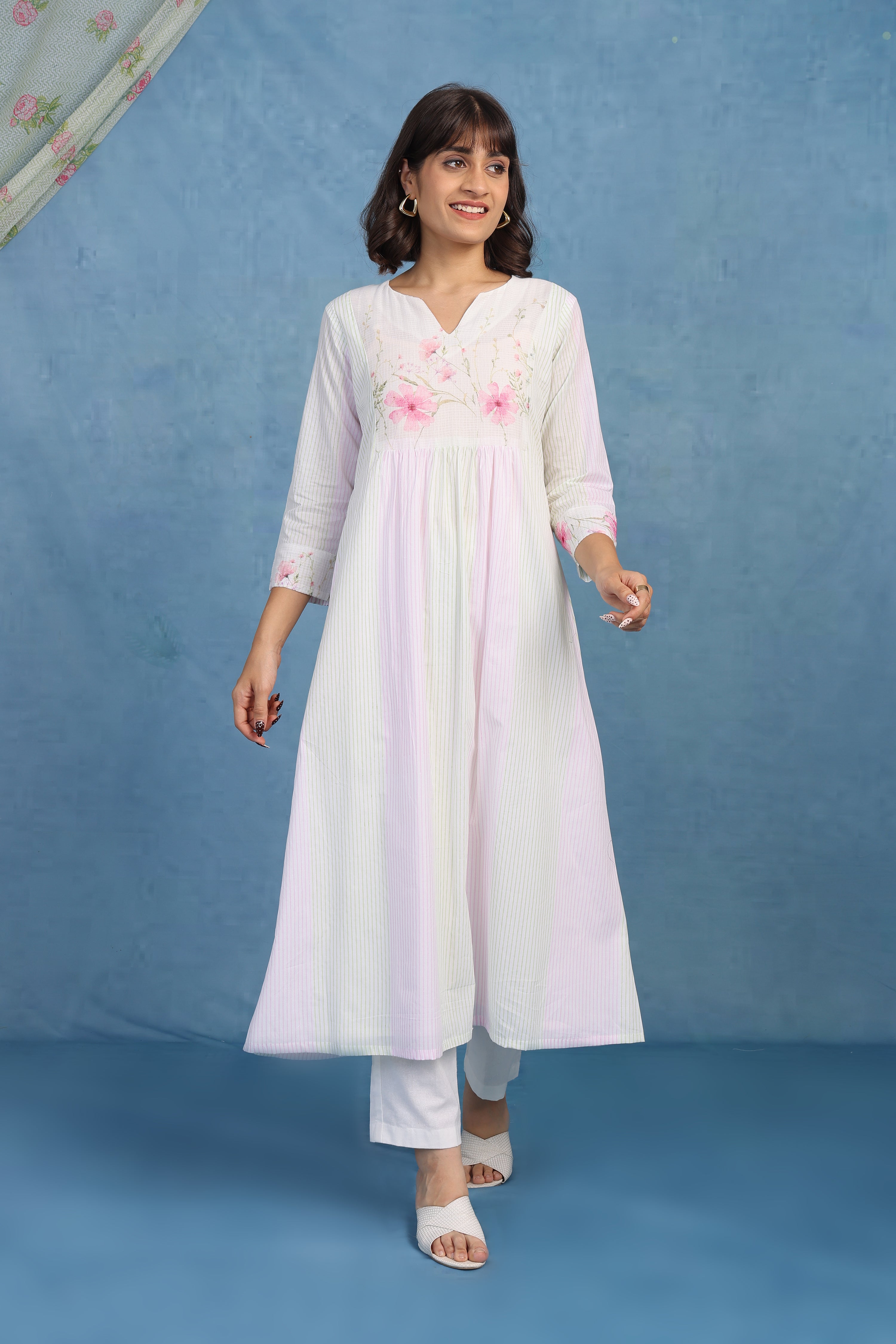 Kota Breeze Kurta - Delicate Pink - Top And Bottom