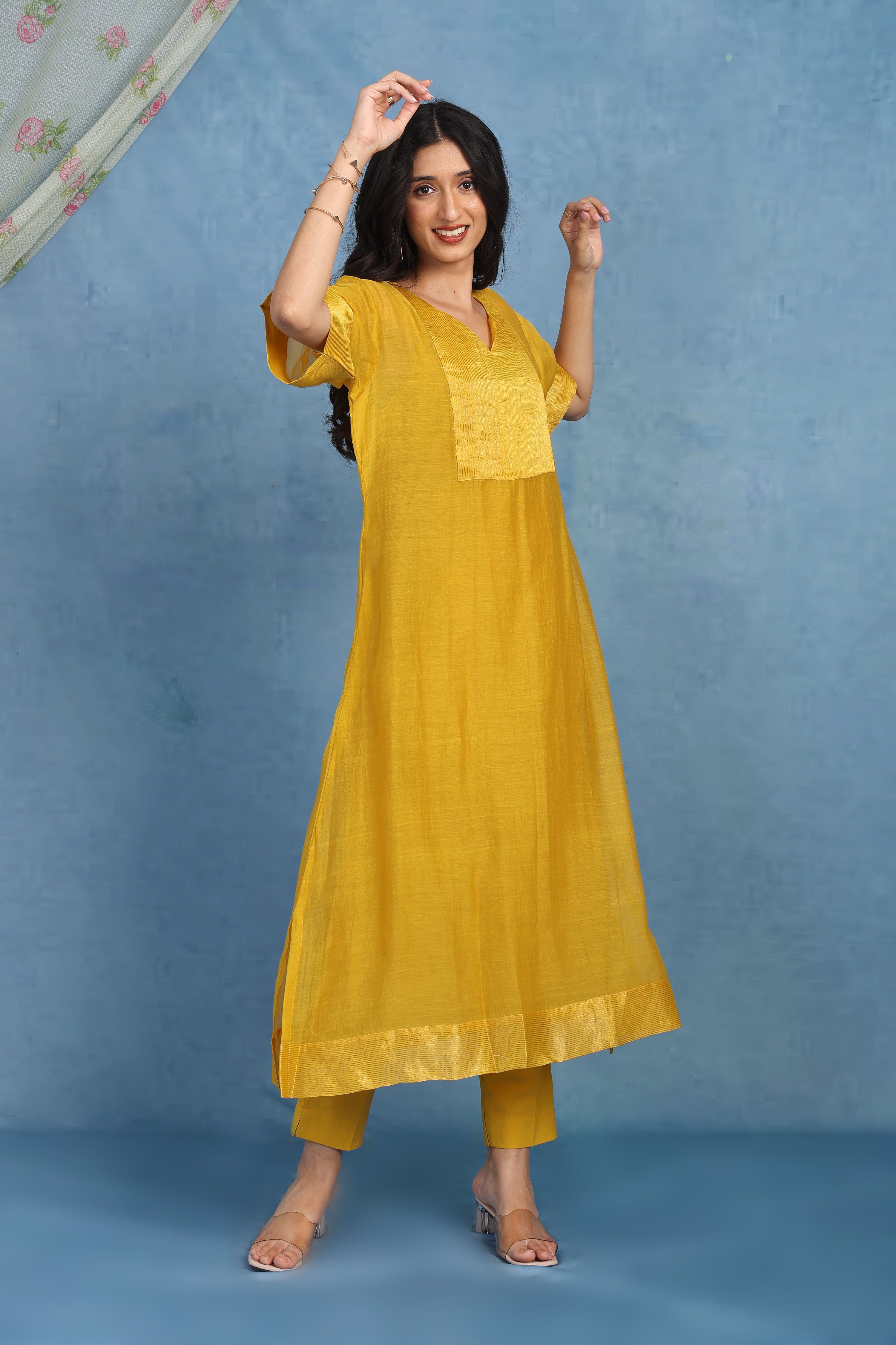 Golden Marigold Kaftan Kurta - Top , Bottom And Seperate Inner